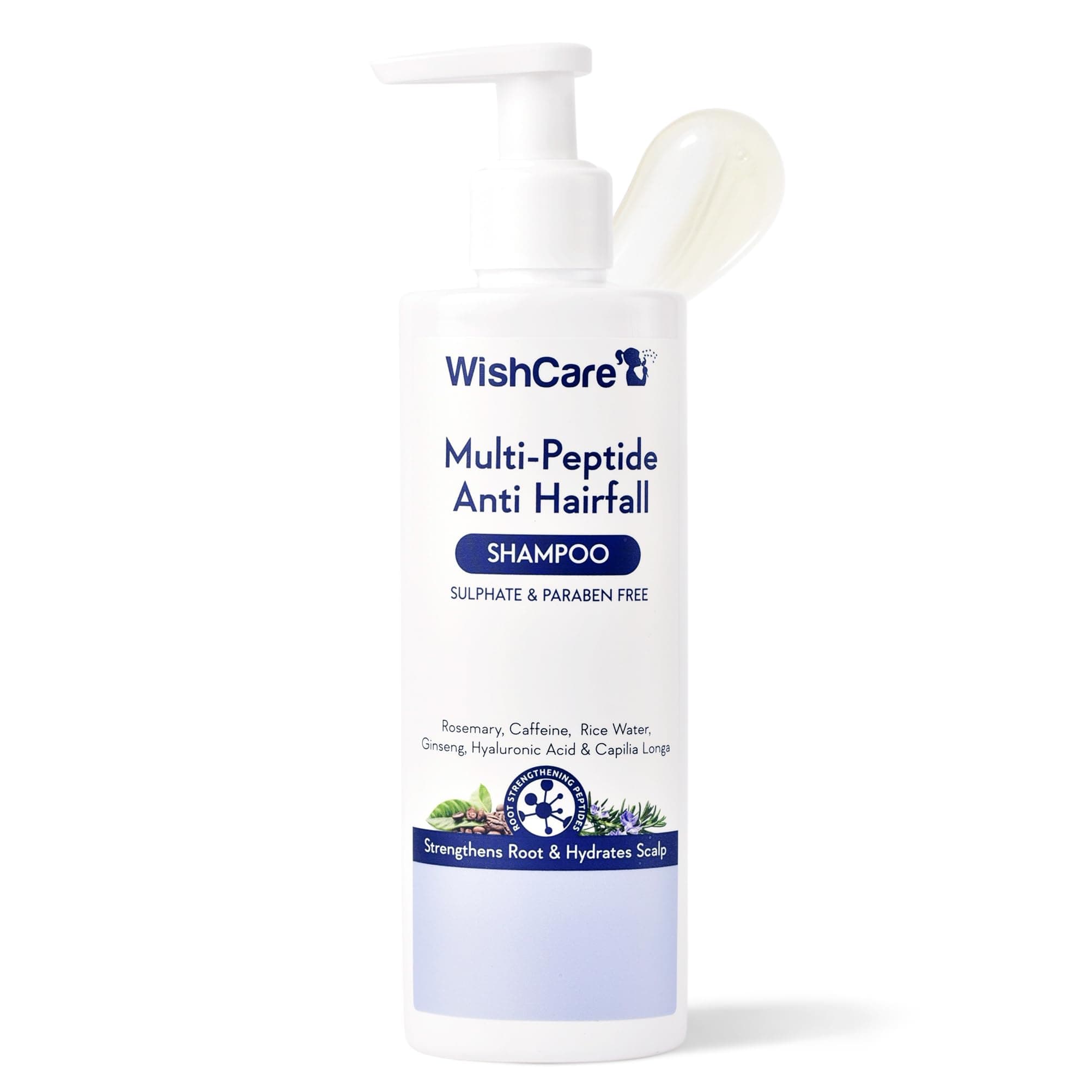 WishCare Multi Peptide Anti Hairfall Shampoo | Paraben & Sulphate Free Shampoo for Women & Men with Rice Water, Rosemary, Hyaluronic Acid & Caffeine for Hairfall Control | 250ml