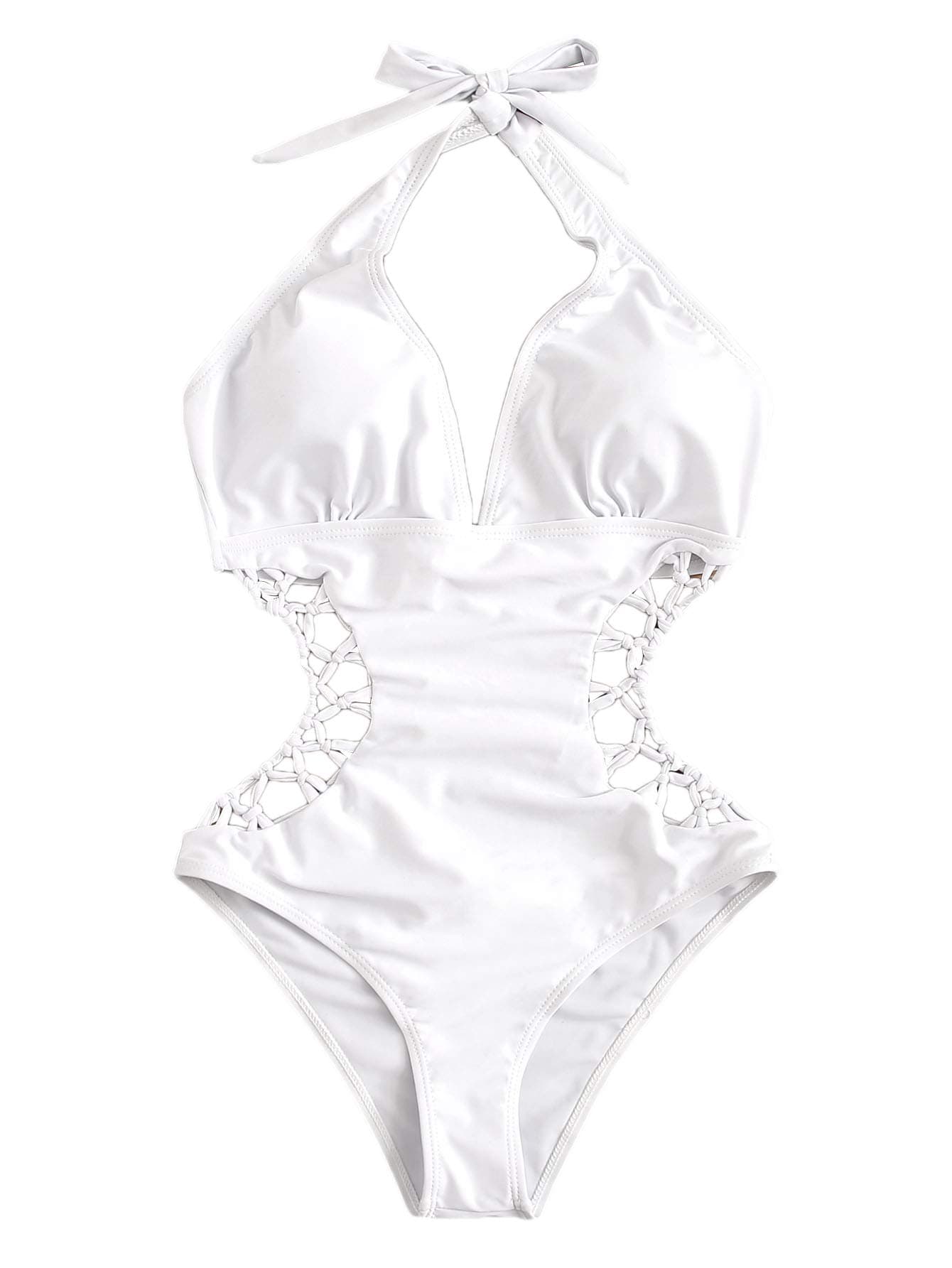 SweatyRocksWomen's Deep V Neck Cutout High Waisted Halter Monokini One Piece Swimsui