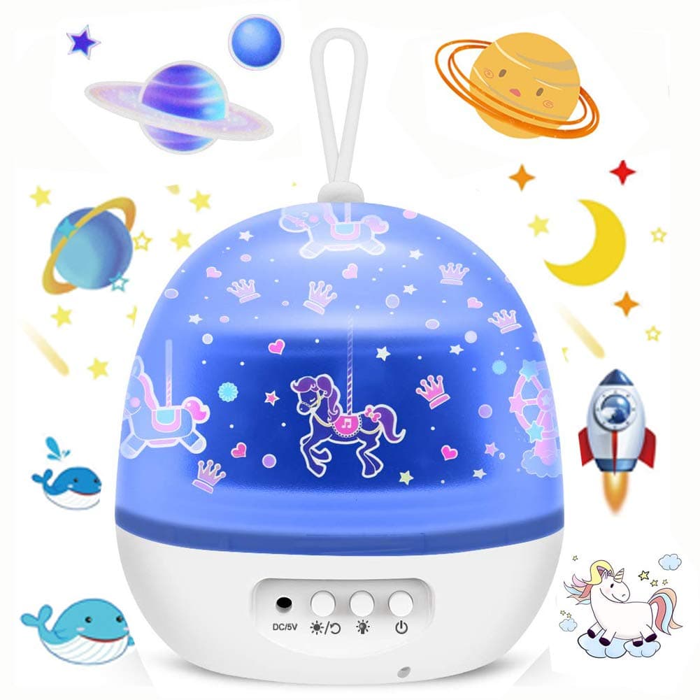 Star Projector Night Lights for Kids, Night Lighting Lamp 360° Rotating Projector Kid Night Lamp 8 Colorful Lights Gift for Boys and Girls 4 Sets of Film Star Sea World Universe Carousel white