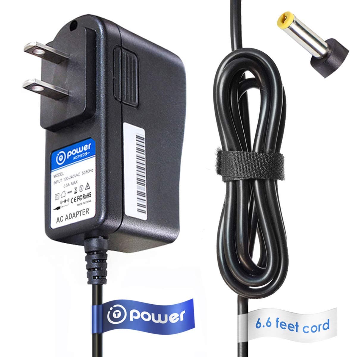 T-Power 6.6 ft Cord AC Adapter fit Compatible with Initial ADPV18A DM-FD102 IDM750DX DVD-5820 DVD-9510 IDM5110 IDM-835 IDM-831 IDM-837 IS-PD101351 ISPD101351 DVD NS-PDVD8 NS-PDVD9 DVD-680P DVD Player