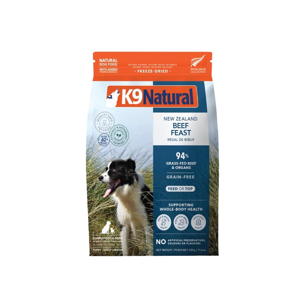 K9 Natural Beef Freeze Dried Dog Food, High-Meat Natural Complete Meal or Meal Toppers for Dogs, Grass-Fed Beef from New Zealand, Grain-Free, GMO-Free, Complete & Balanced Nutrition, 17.6oz