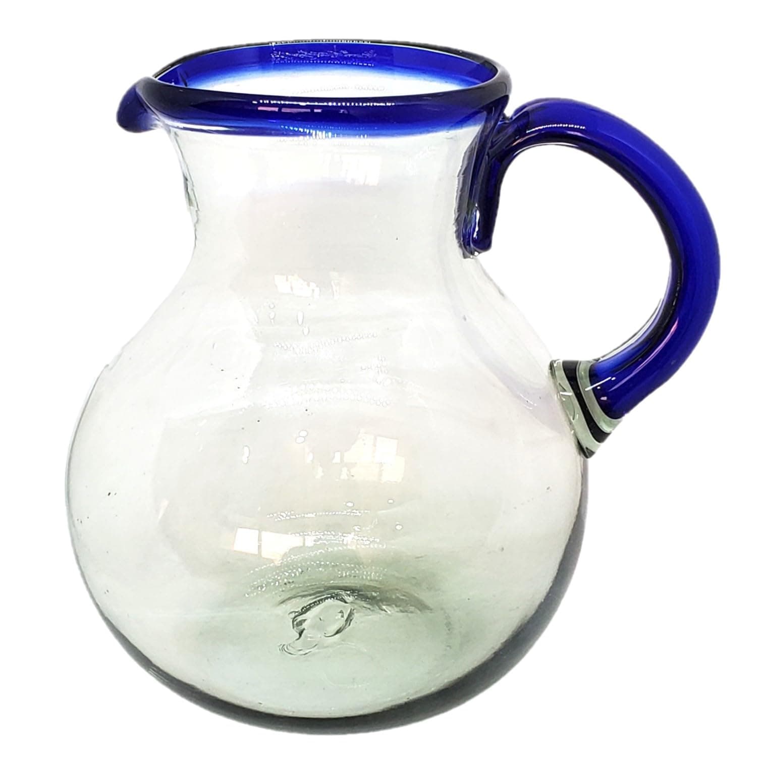 Cobalt Blue Rim 120 oz Large Bola Pitcher, Recycled Glass, Lead-free, Toxin-Free (Pitcher)