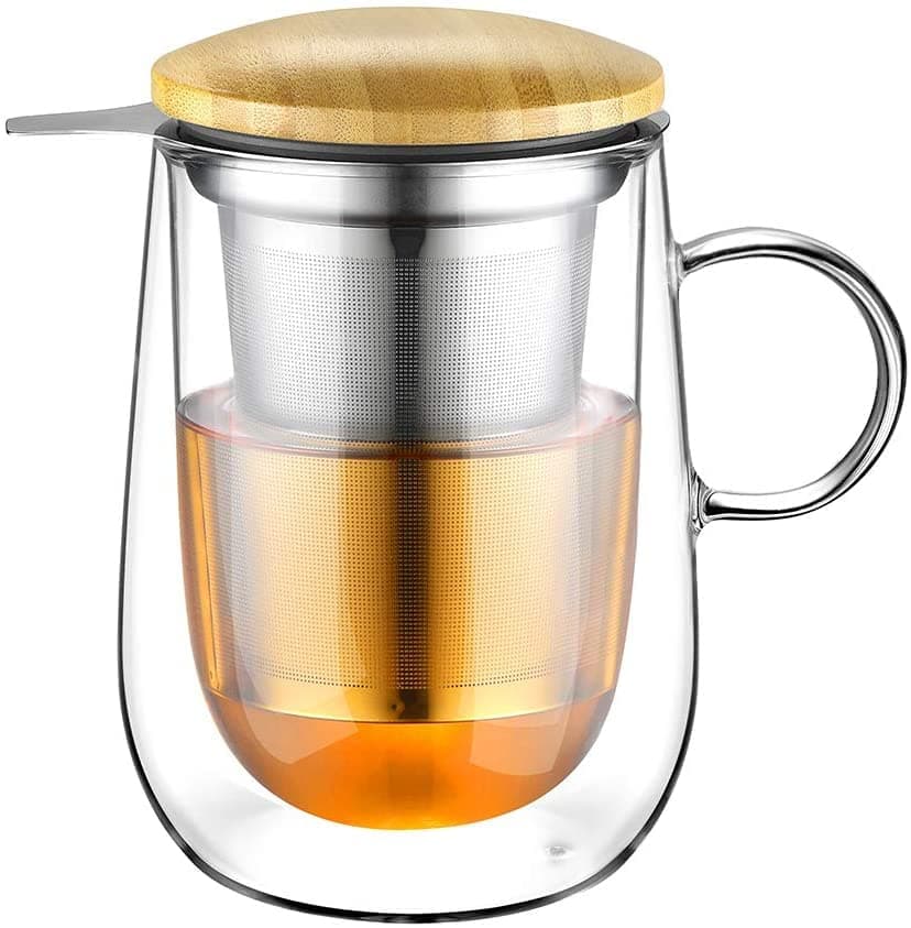 430 ml Borosilicate Glass Tea Cup with Stainless Steel Filter Tea Cup with Tea Suitable for Green Tea, Black Tea, Tea Bags, Milk