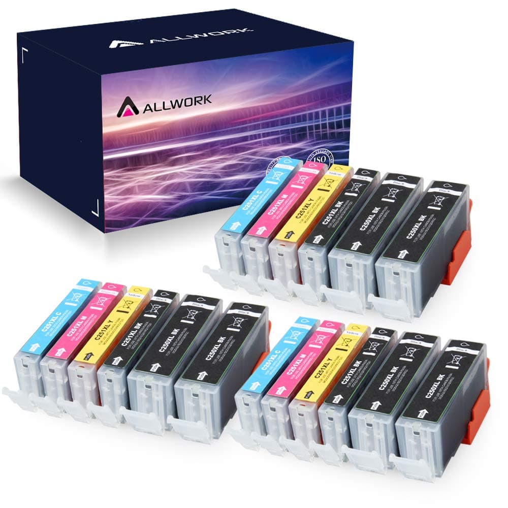 Allwork Compatible Ink Cartridge Replacement for Canon PGI-250XL CLI-251XL 18 Pack (6 PGBK,3 Black,3 Cyan,3 Magenta,3 Yellow) to use with Pixma MX922 MG5520 MG6620