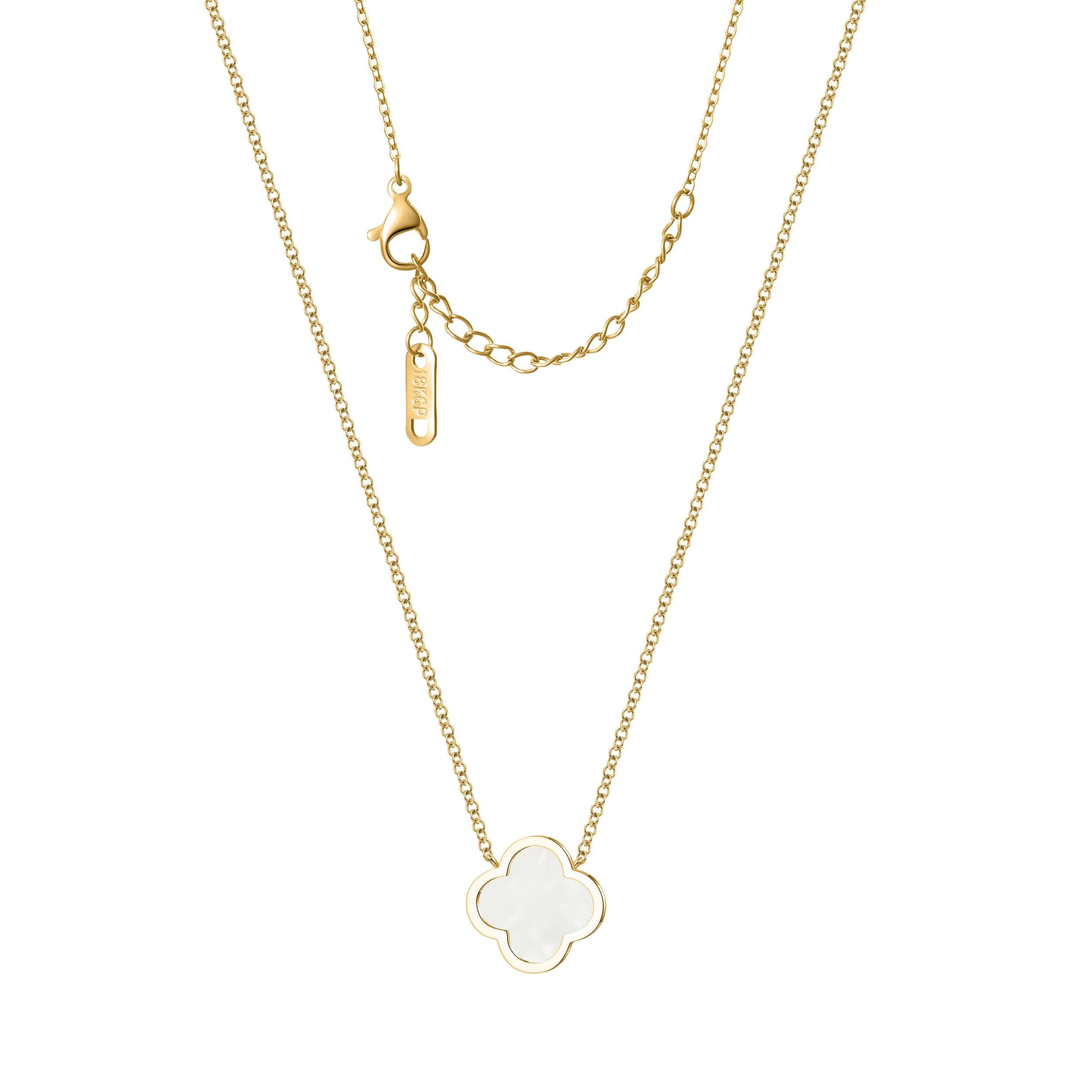 Unique Four Leaf Clover Necklace for Women Girl White Black Blue Red Lucky Clover Pendant,18K Gold Plated Jewelry Christmas Valentine's Day Gifts (White-Gold)