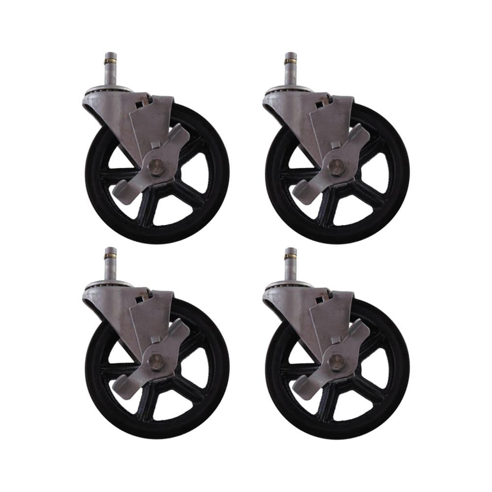 4 Pack - 5" CC Vintage Swivel Caster with Wheel Brake - Grip Stem Mount - Black Polyureathane Wheel
