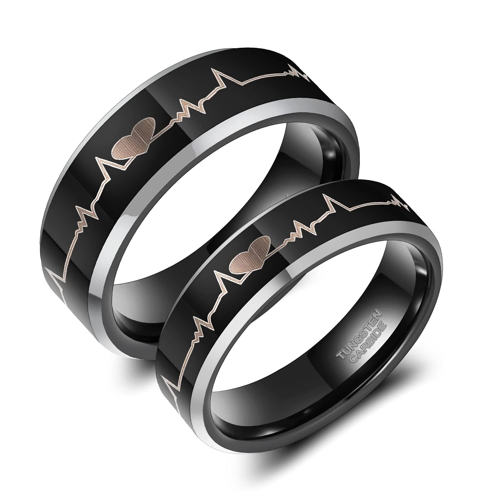 6mm 8mm EKG Heartbeat Wedding Band Silver Black Tungsten Carbide Ring for Men Women Color Changing Comfort Fit Size 4-15