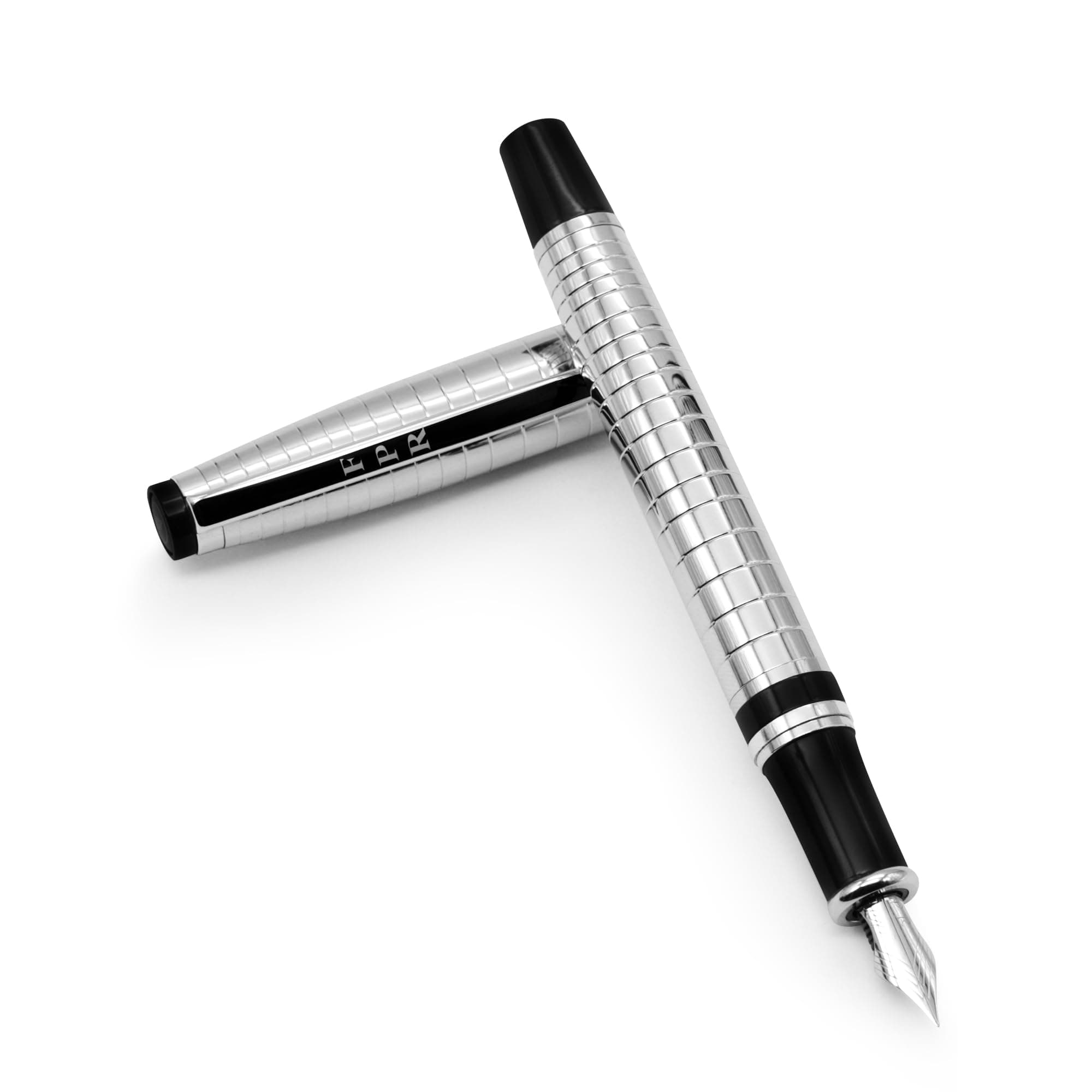 Fountain Pen Revolution FPR Ambassador Chiseled Chrome Fountain Pen w/Ultra Flex Nib - Pen Set Includes Bottle Filling Converter & 2 Long Cartridges