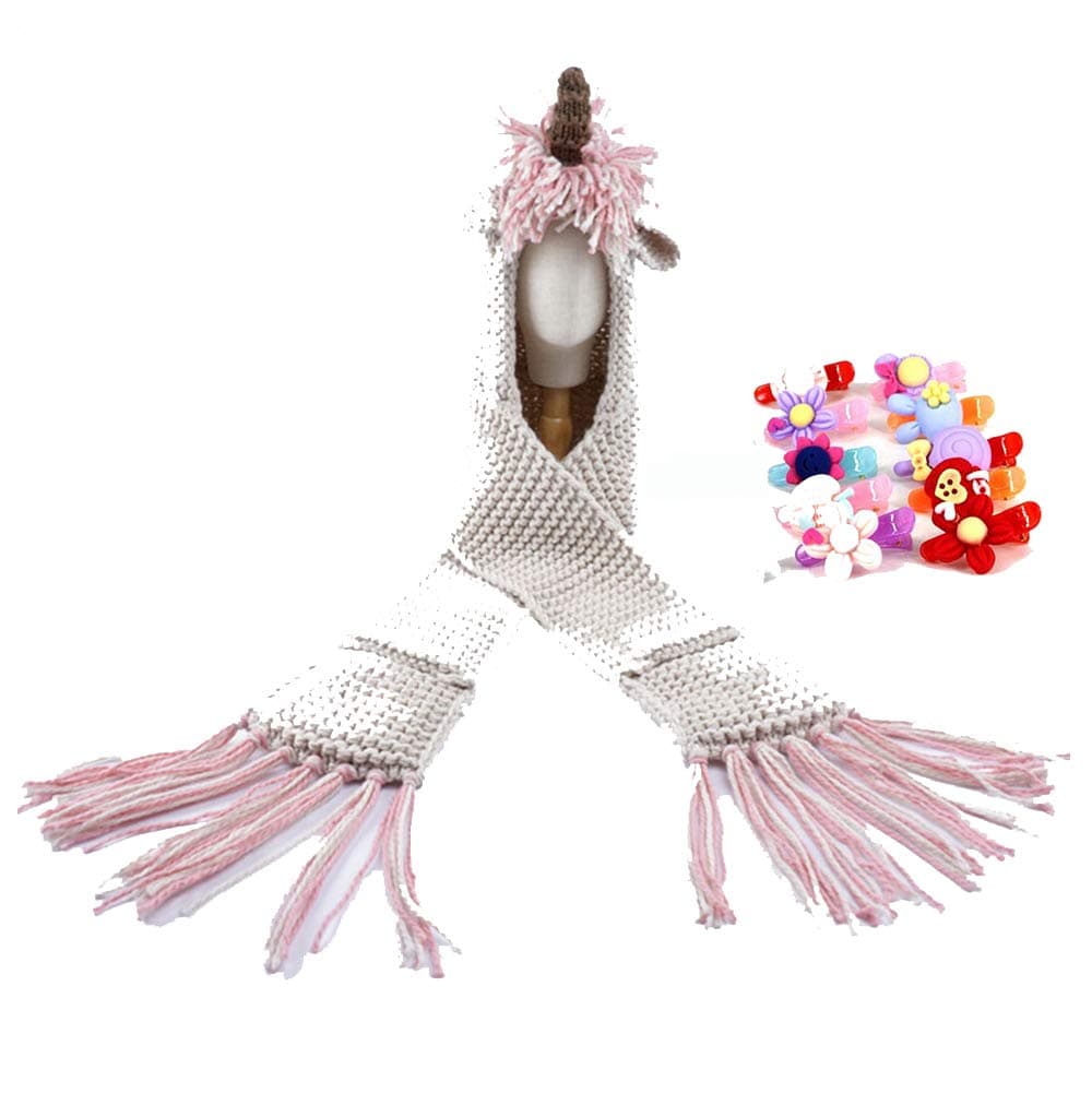 Girls Unicorn Hat Unicorn Gifts for Girls Hat Scarf Gloves Children Winter Warm Hooded Pink Hat Scarf Set