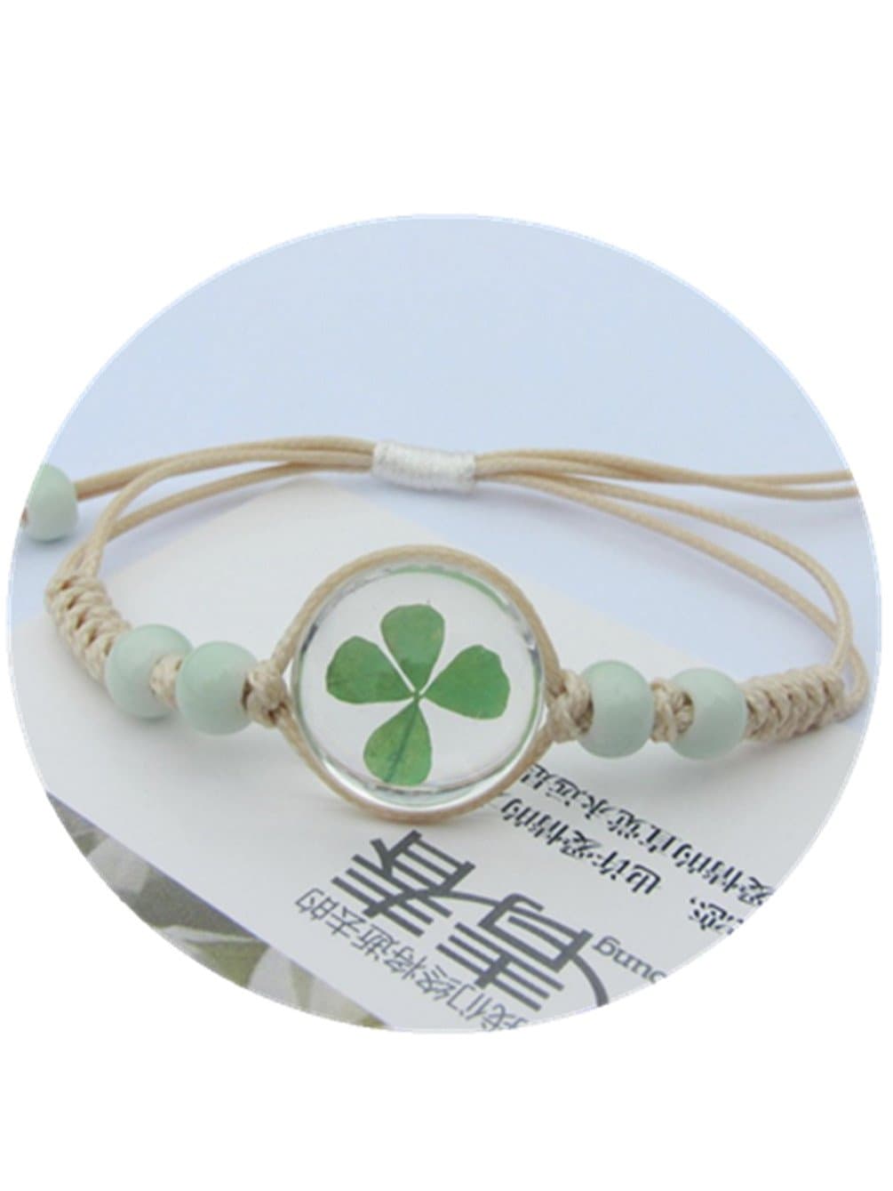 SDFBMJN Real Flower Bracelet, Flower Girl Bracelet, Dried Flower Jewelry, Gift for Bridesmaid Bracelet, Four Leaf Clover Bracelet