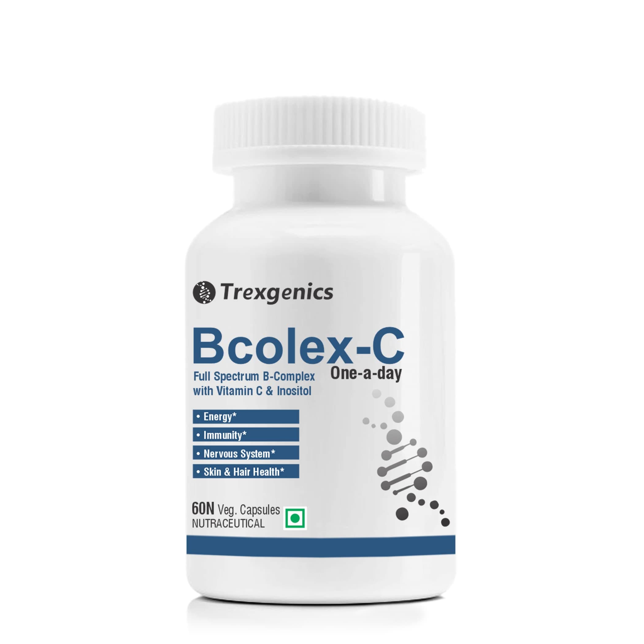 Bcolex-C One-A-Day Complete B-Complex With B12-Vit.C-Inositol 100Mg, Energy, Immunity & Nervous System (60 Veg. Caps)
