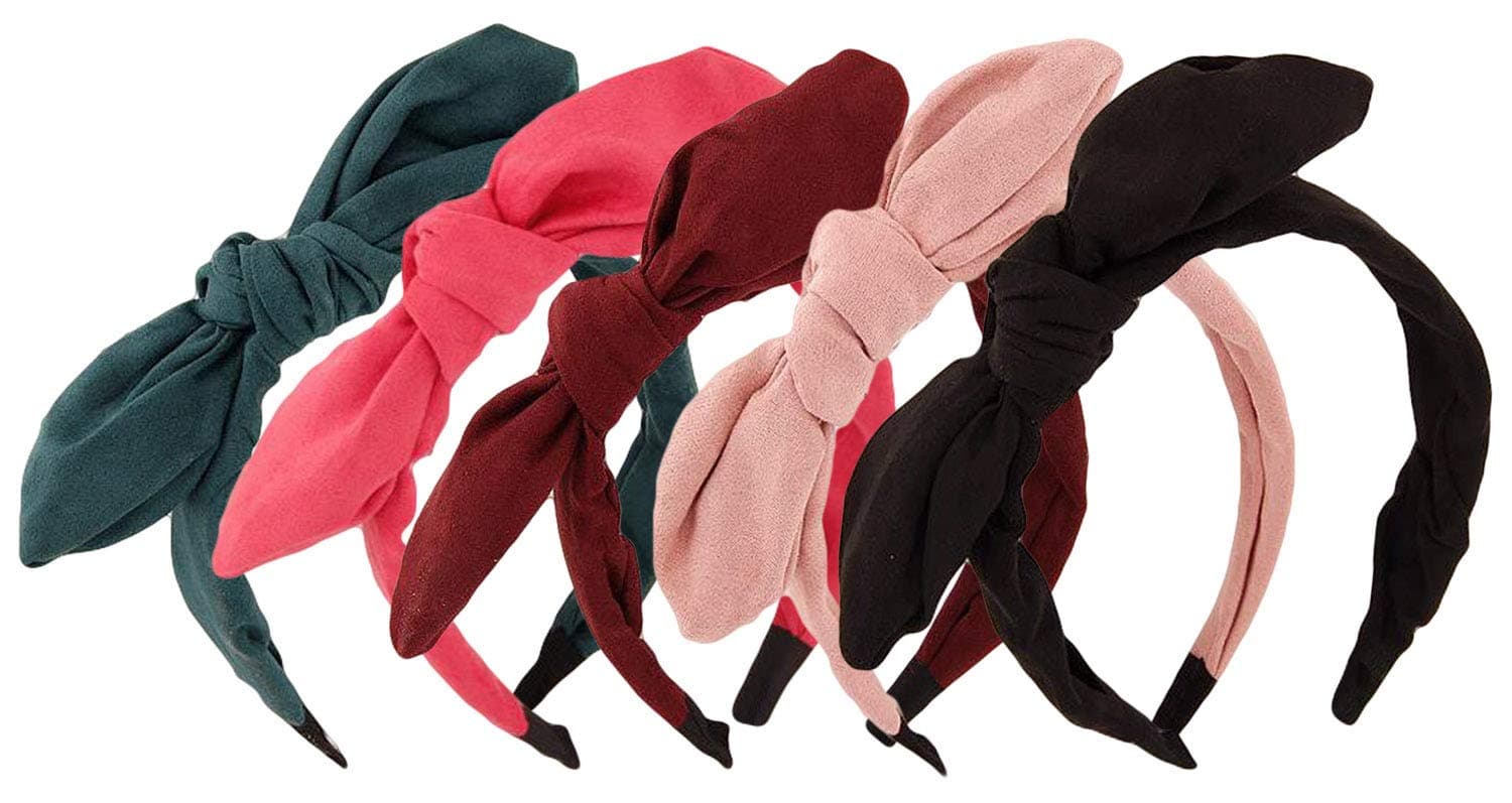 Qiabao 5 Pack Assorted Wire Bow Tie Hard Headband Hair Band for Women Girls