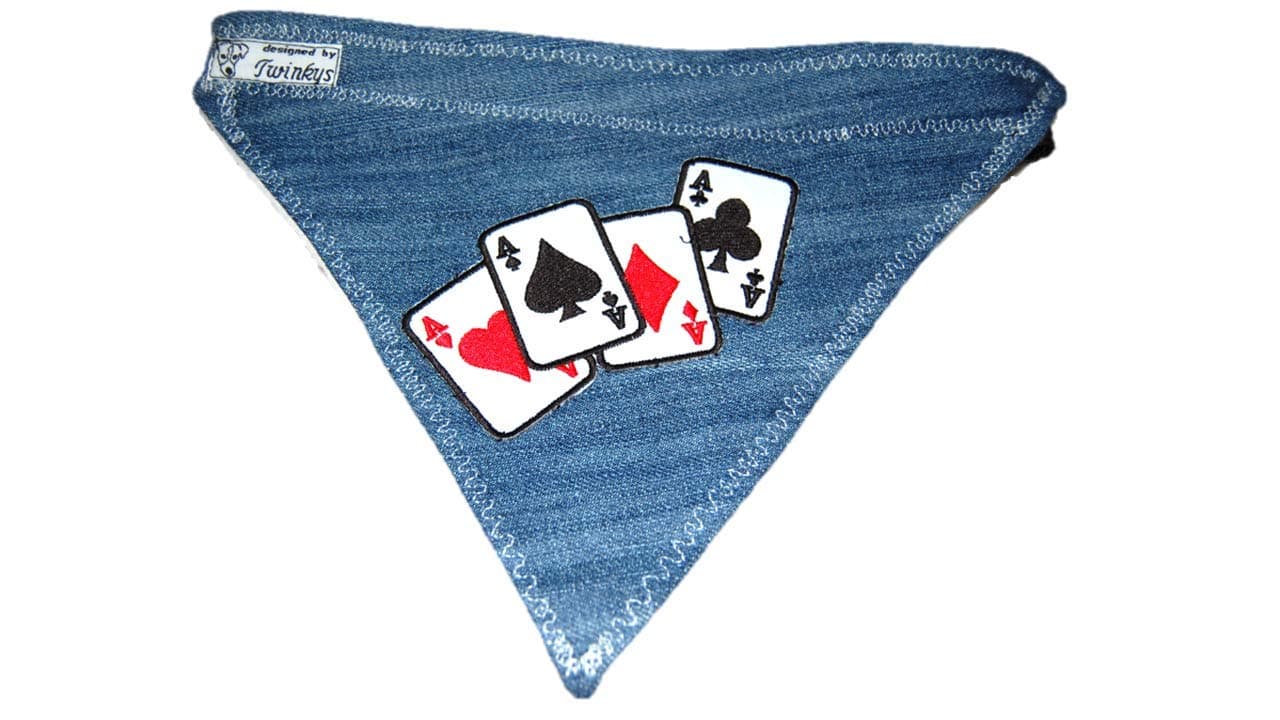 Twinkys Bandana Dog Collar XL Denim Playing Cards Patch