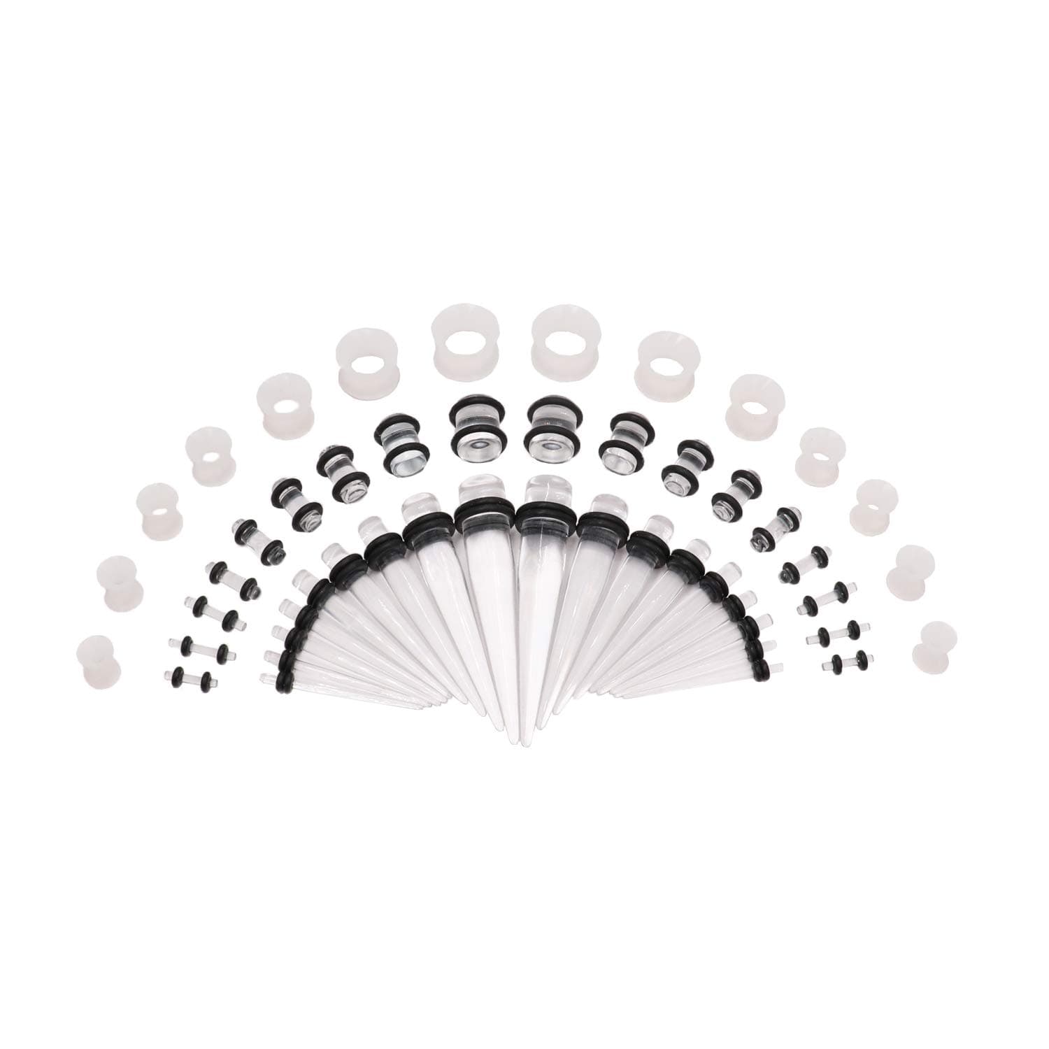 50PCS Ear Gauge Stretching Kit - 14G-00G Acrylic Tapers and Plugs + Silicone Tunnels Set Eyelets Body Piercing Jewelry