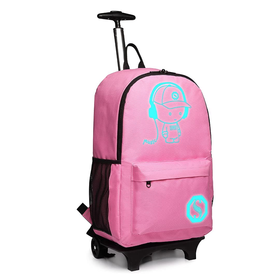 Kono Children's Rolling Backpacks Anime Luminous Rucksack with Wheels Waterproof Trolly Cabin Bag 25L Laptop Backpack for Teens Boys Girls