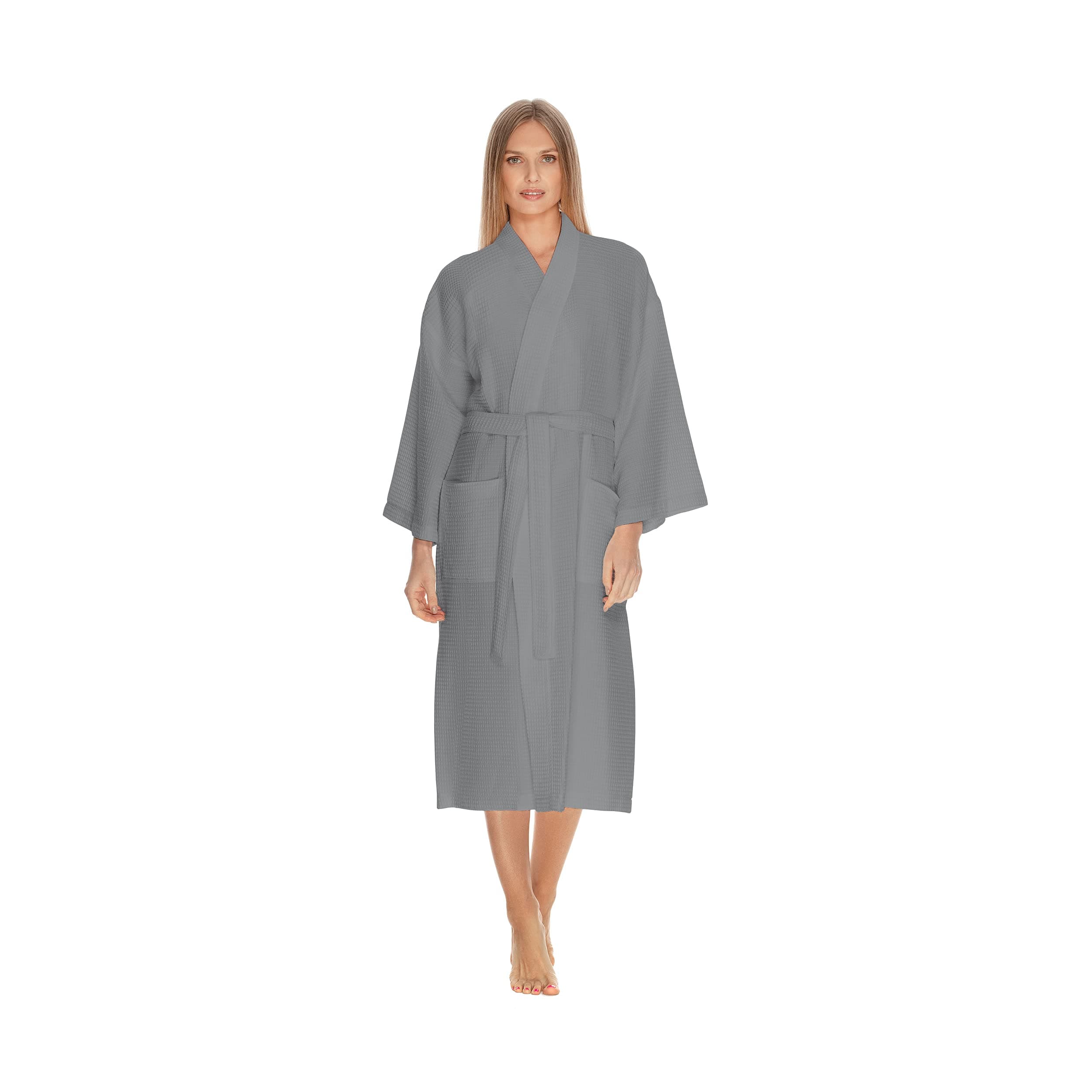 Waffle Robe for Women by BOCA TERRY, Waffle Knit Robe, Long Cotton Kimono Hotel Bathrobe