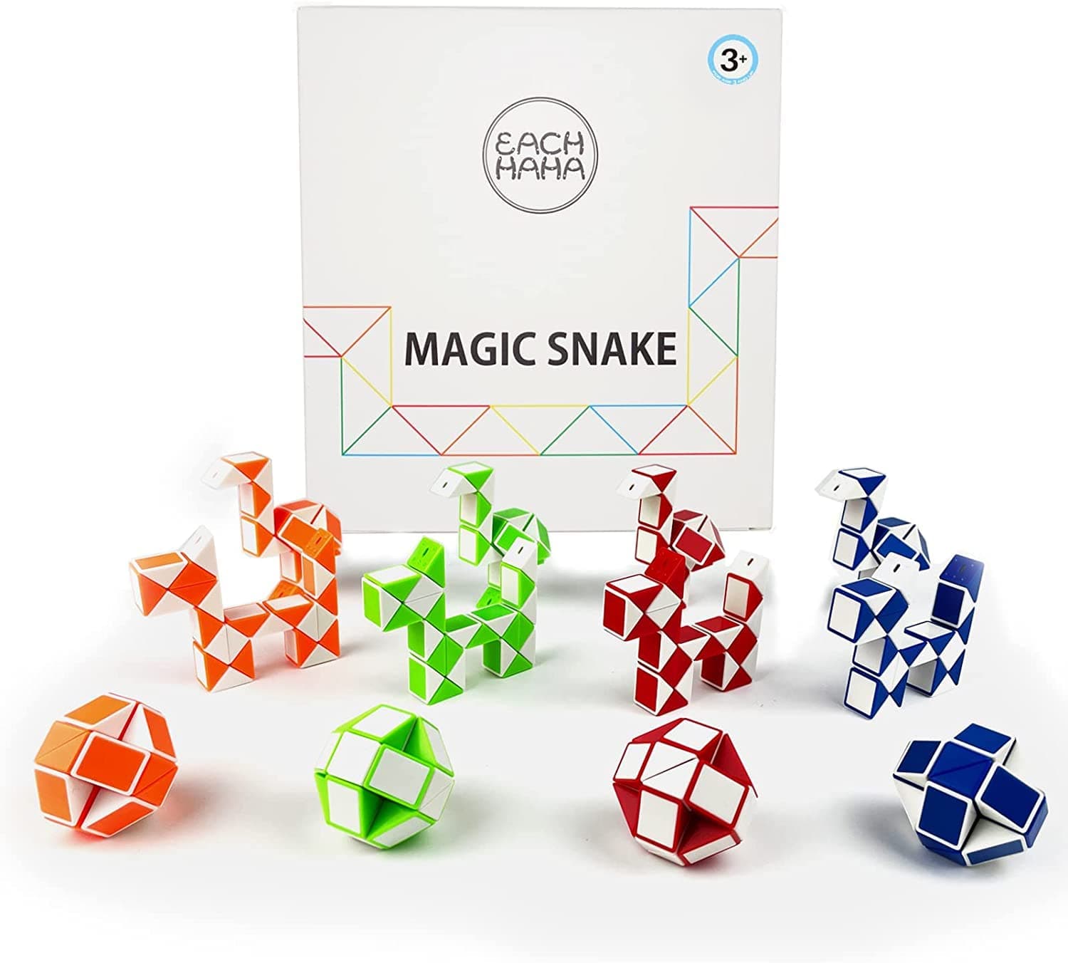 EACHHAHA 12 Pack 24 Blocks Magic Snake Cube, Snake Cube Mini Twisting Puzzle, Stocking Fillers for Kids Teens, Carnival Prizes, Classroom Rewards, Birthday Gifts - Party Favors for Kids (Four Colors)