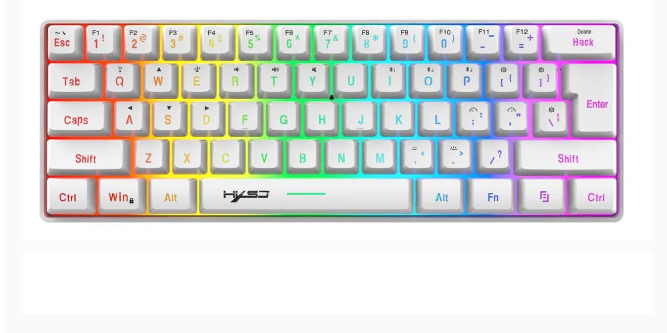 61 Keys Gaming Keyboard, Three Modes Wired/2.4G/Bluetooth 5.0, RGB Backlit Mechanical Feel Membrane Keyboard, 2000mAh Rechargeable Mini Keyboard – White