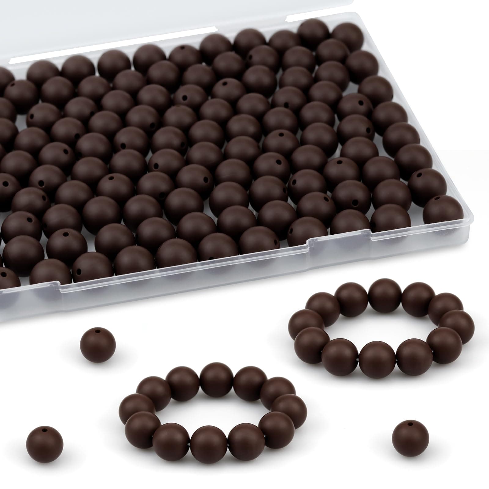 FIVEIZERO 120PCS Silicone Beads, 15mm Round Beads for Keychain, Bracelet & Necklace DIY Crafts (Brown)