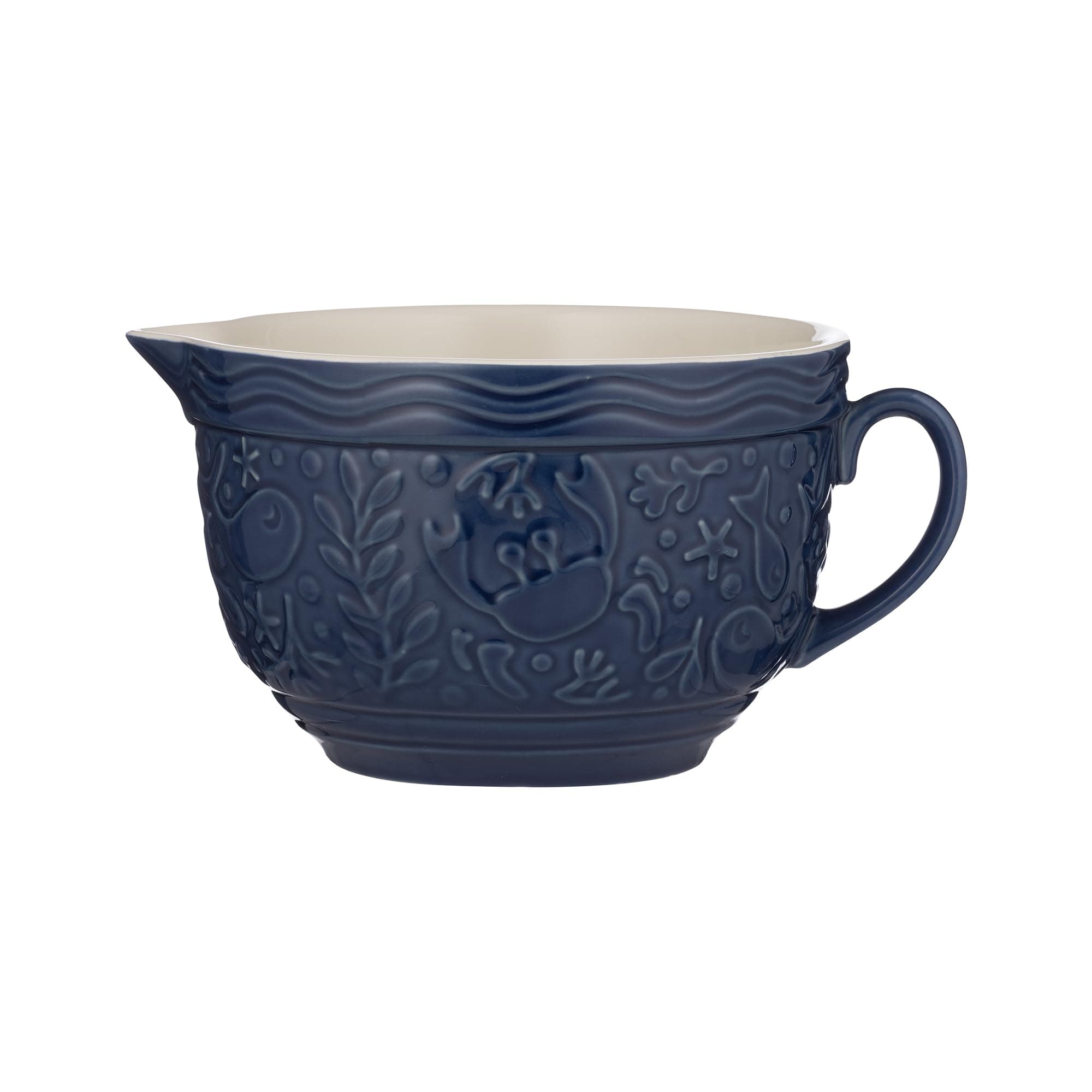 Nautical Batter Bowl | 1.9 Litre Capacity | Blue Stoneware Bowl with Embossed Sea Life Design | Lightweight & Dishwasher Safe | Ideal for Mixing, Whisking & Pouring Batter