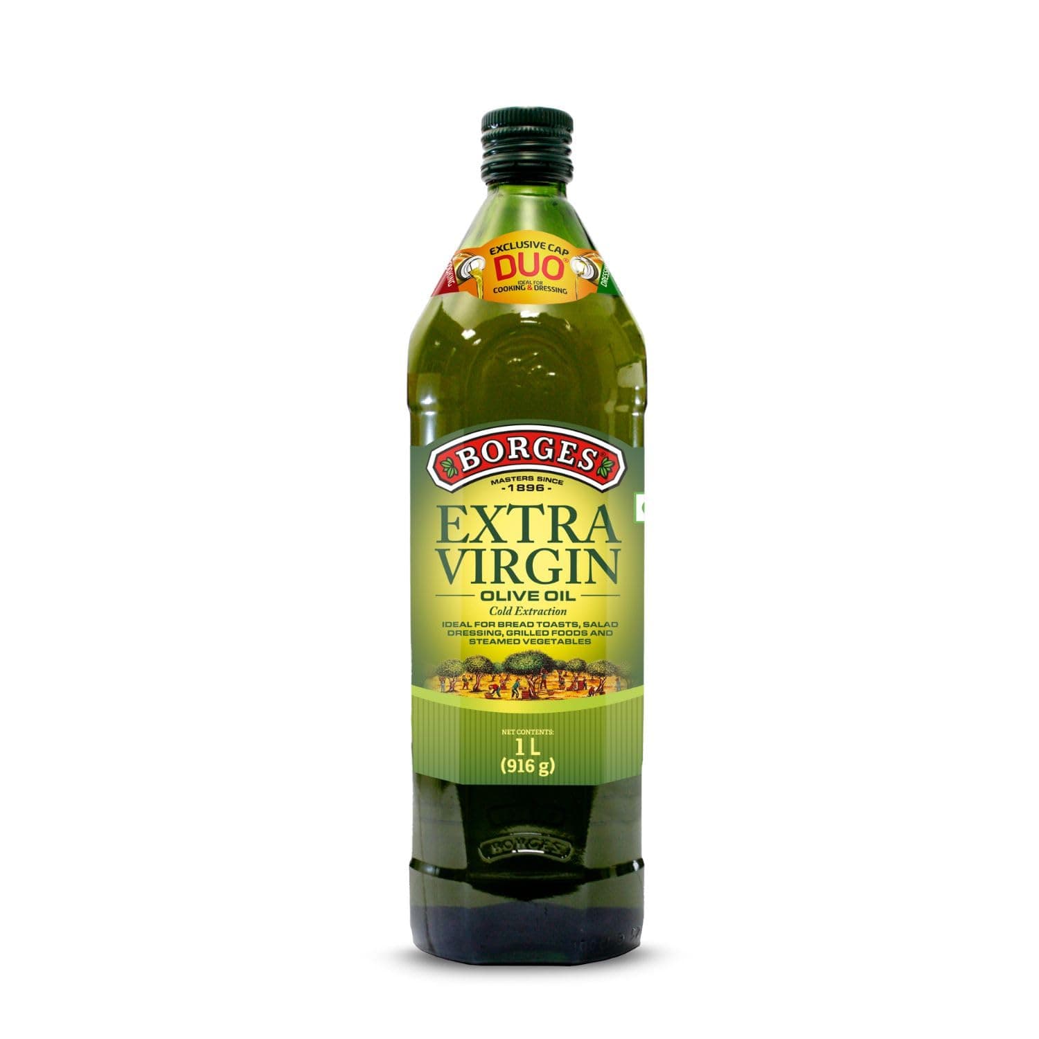 Borges Extra Virgin Olive Oil - 1L Glass |Unrefined & Cold Pressed Oil|Packed in Spain |75% MUFA | Rich in Antioxidants | Ideal For low heat cooking like sauteing & grilling, salad dressing