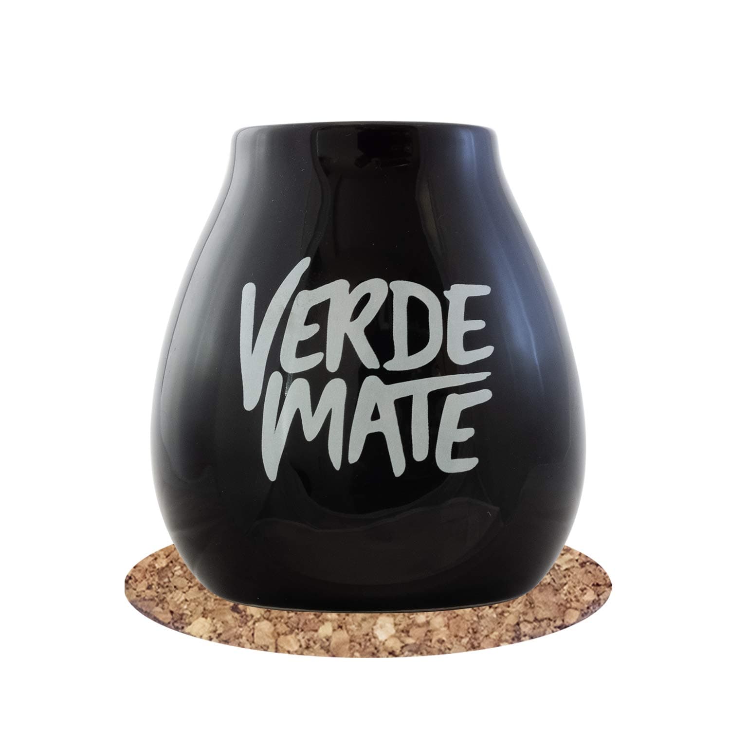 Yerba Mate Tea Black Ceramic Gourd 350ml with Verde Mate Logo + Cork Coaster | Huge Capacity | Stylish Design | Durable Construction | Easy Maintenance | Product of Cebador
