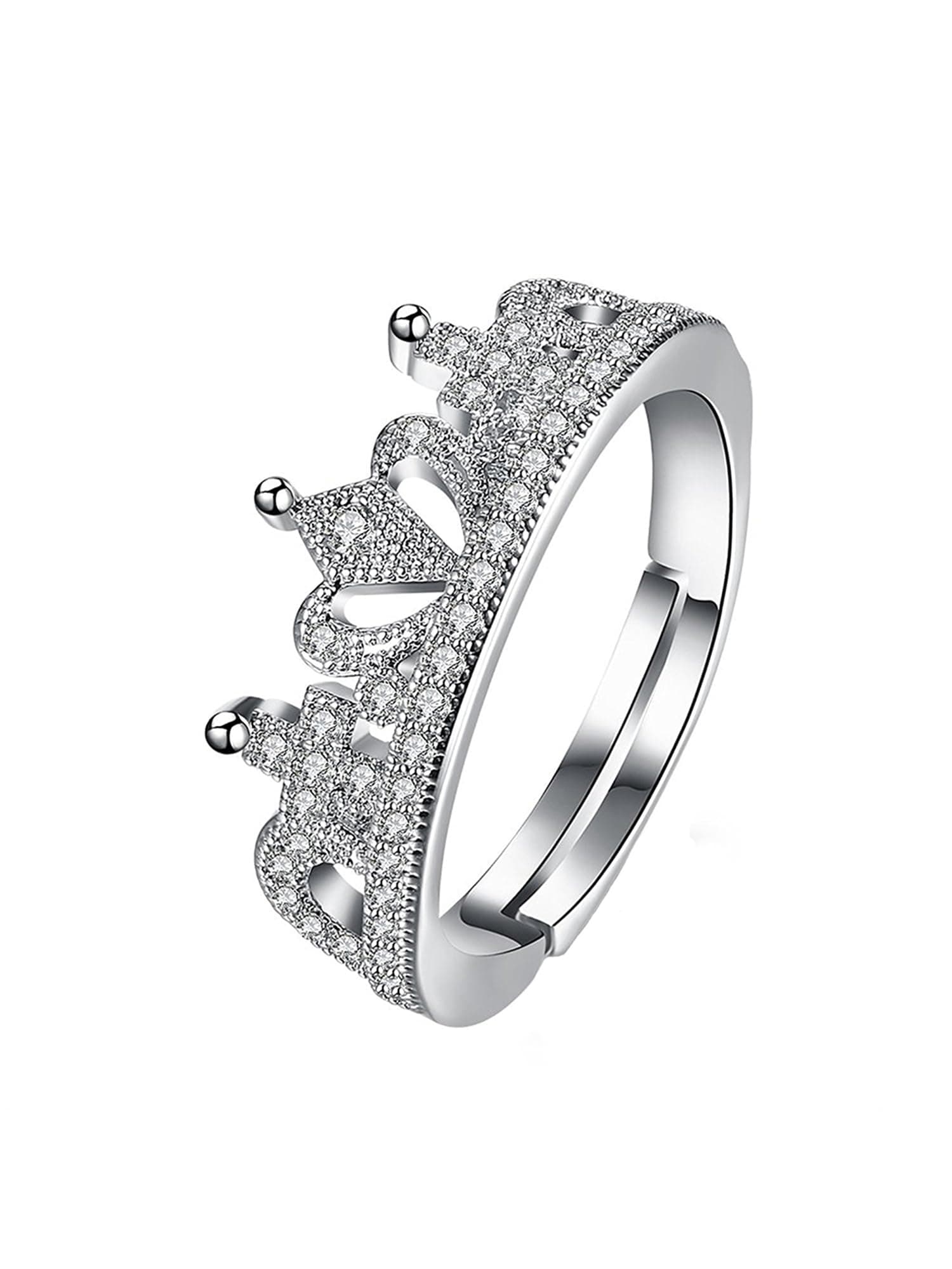 A5 Grade Crystal The Royal Crown 925 Sterling Silver Plated Ring for Women and Girls (Silver)(YCFJRG-946C8-SL)