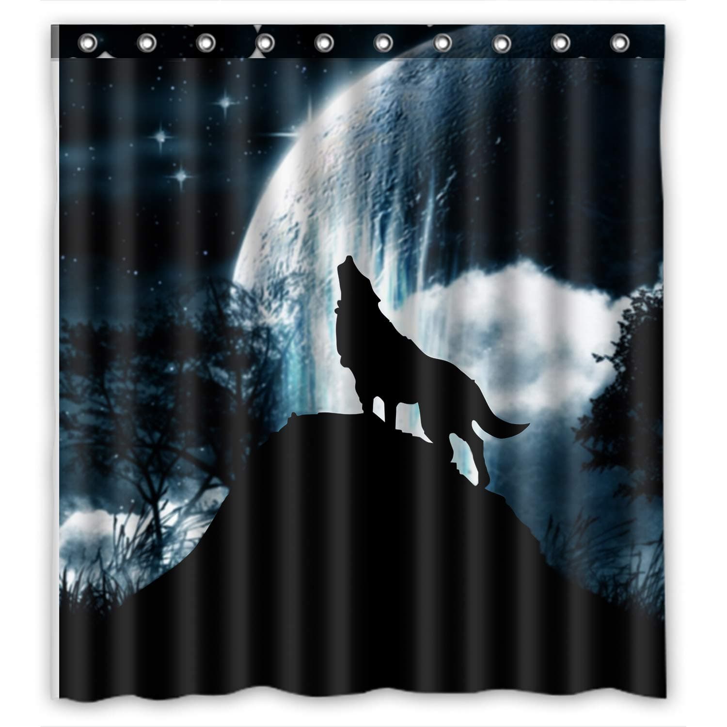 FMSHPON Wolf Howl Waterproof Polyester Fabric Bathroom Shower Curtain 66 x 72 Inches