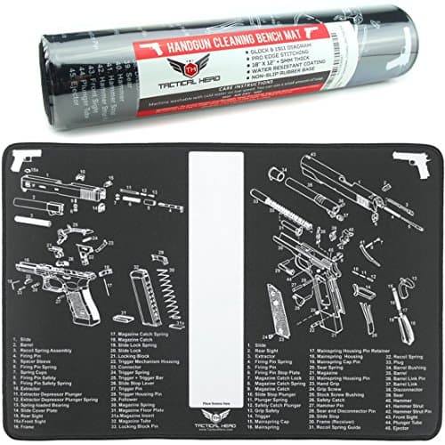 Tactical Hero Gun Cleaning Mat 18"x12" Waterproof, 1911 & Glock Diagrams Perfect Accessory for Pistol Hand Gun Cleaning Kits - 5mm Thick