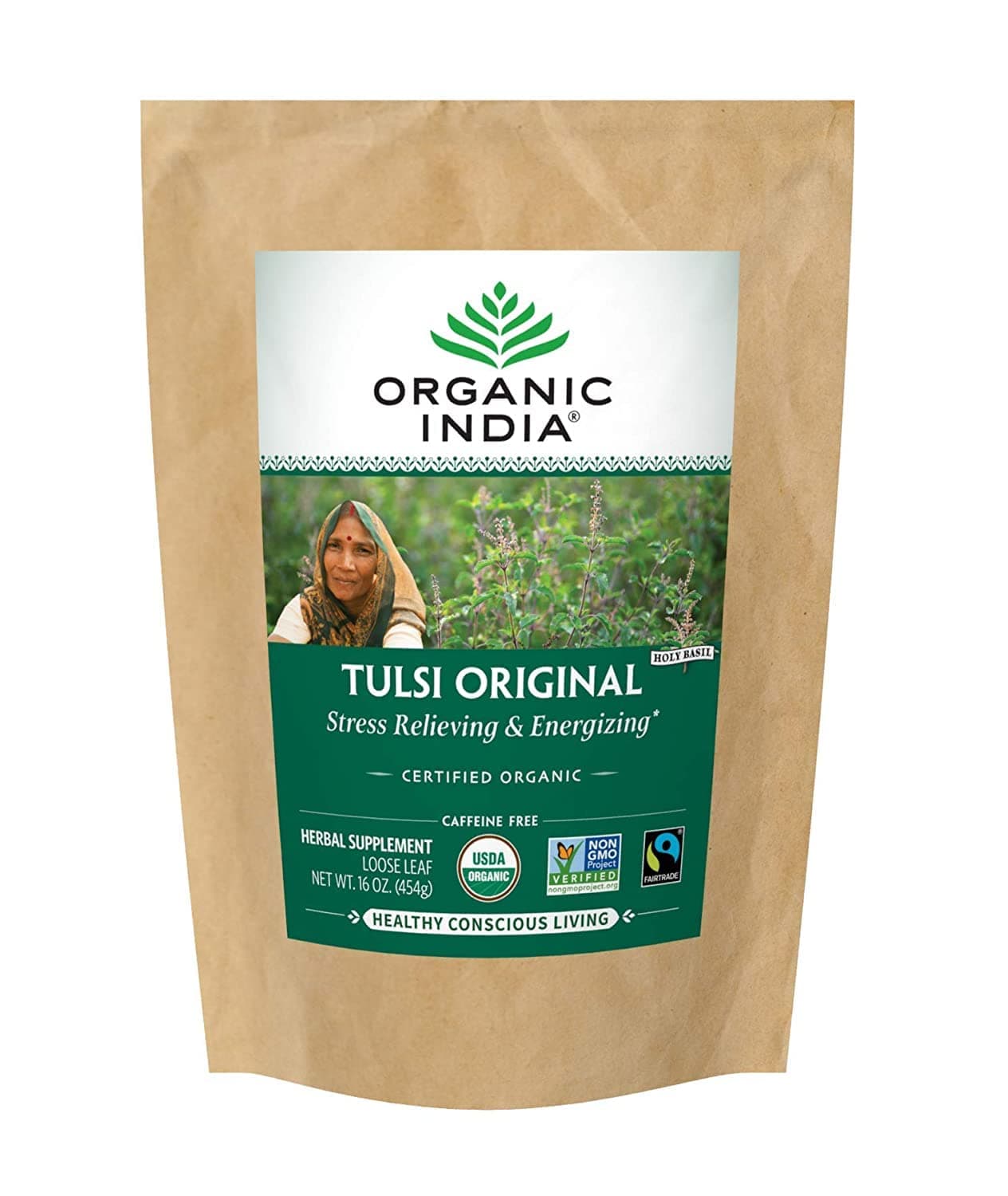 Tulsi Original Loose Leaf Herbal Tea - Immune Support, Vegan, Gluten-Free, Kosher, USDA Certified Organic, Non-GMO, Caffeine-Free, Healthy Stress-Relief & Uplift Mood - 1 lb Bag