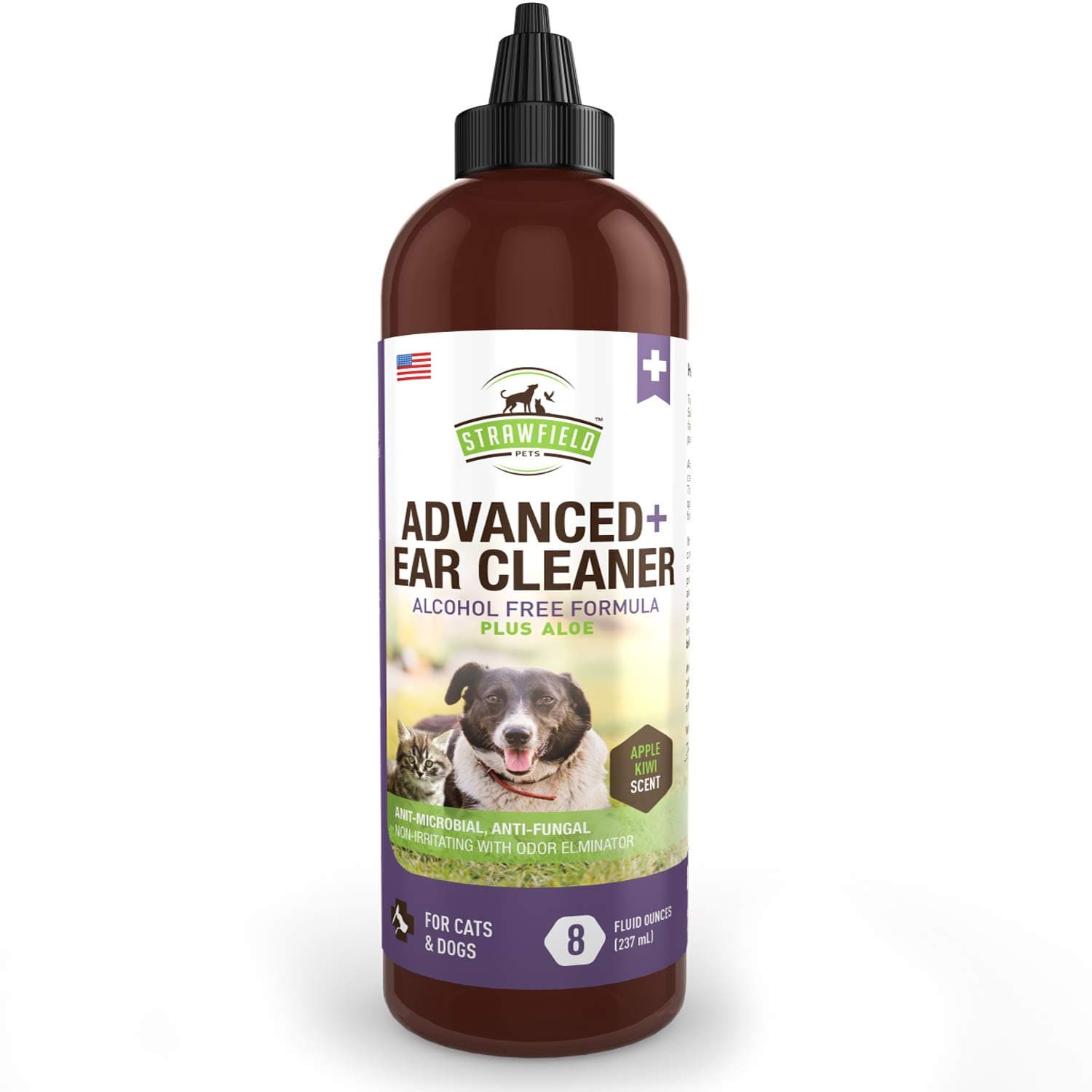 Strawfield Pets Dog Ear Cleaner Solution - Pet Cleaning Ear Wash for Dogs Cats - 8 oz, USA