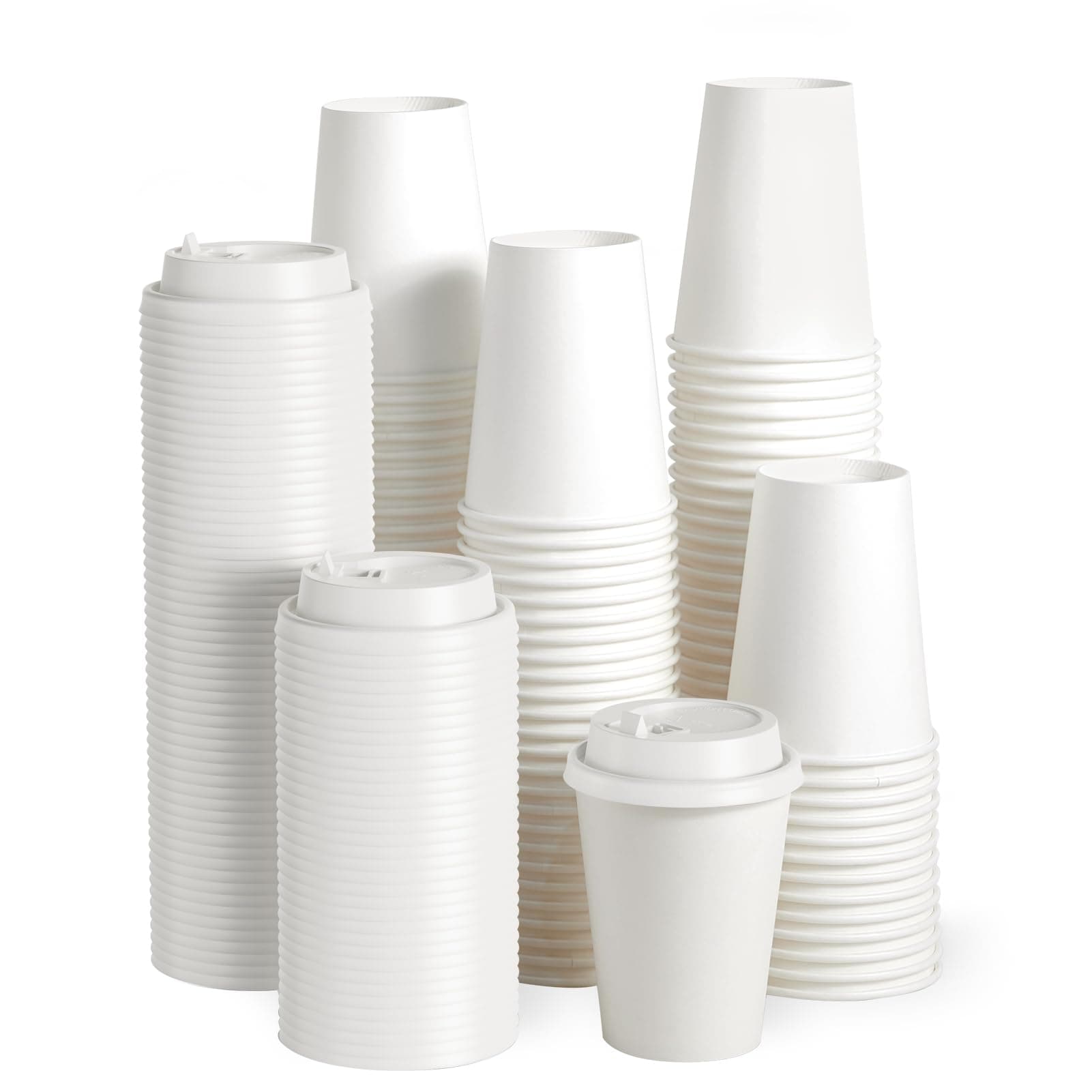 JOLLY PARTY [100 Pack] 12 oz Paper Coffee Cups, Disposable Paper Coffee Cup with Lids, Hot/Cold Beverage Drinking Cup for Water, Juice or Tea, Suitable for Home, Shops and Cafes