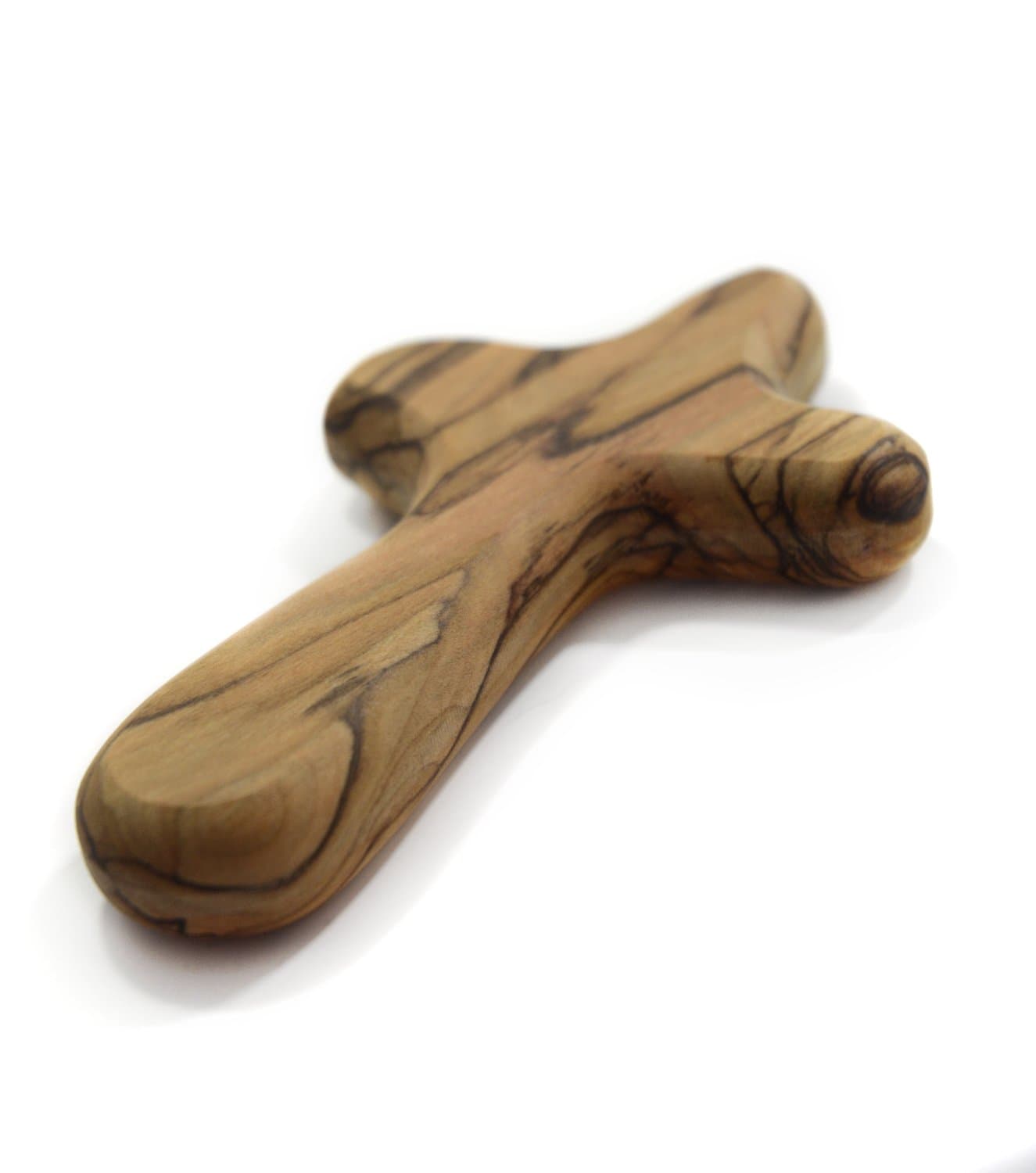 10 CM Handmade in Bethlehem Handcrafted Olive Wood Crucifix - Comfort Holding Pocket Palm Worry Handheld Wooden Cross in Pouch - Ideal Christian Prayer Cross for Men & Women