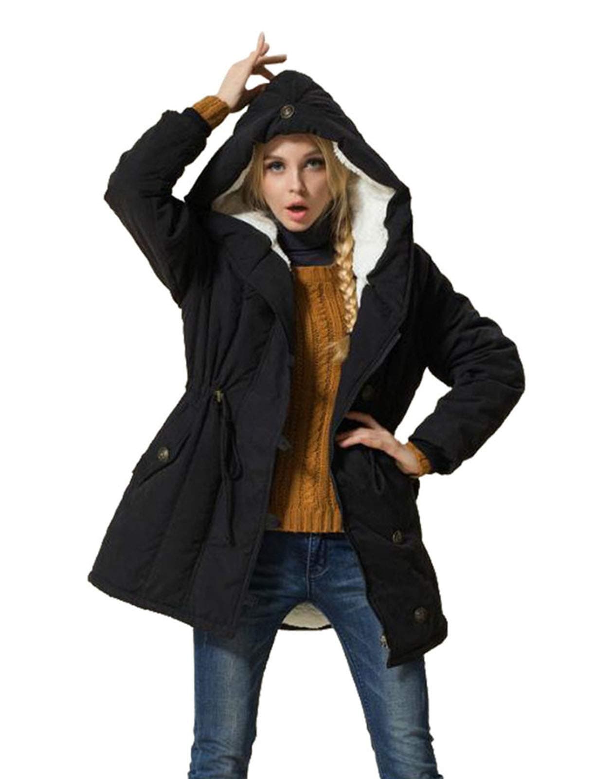 EleterWomen's Winter Warm Coat Hoodie Parkas Overcoat Fleece Outwear Jacket with Drawstring