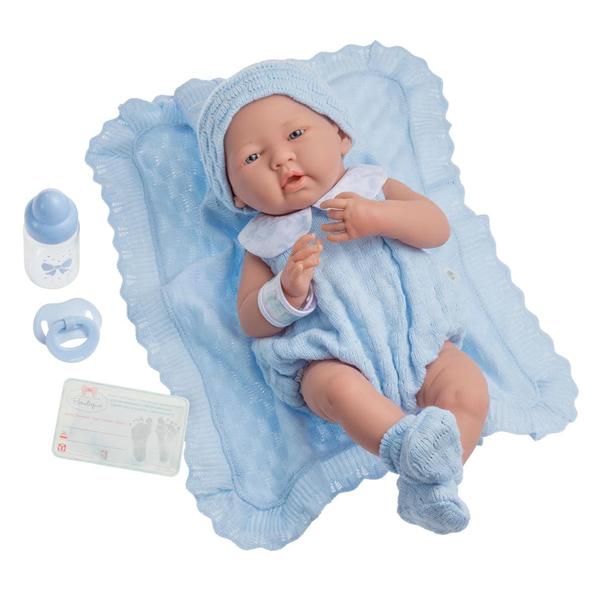 Anatomically Correct Real Boy Baby Doll | 15" All-Vinyl Baby Doll | JC Toys - La Newborn | Made in Spain | Comes With Blue Knit Outfit and Accessories | Designed by Berenguer | Ages 2+