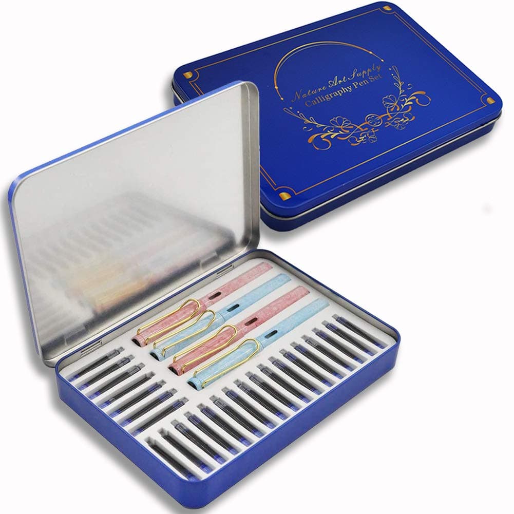 Nature Art Calligraphy Pen Set, 28 Pieces Including Calligraphy Pens and Blue Ink Cartridges, Best Gift for Child