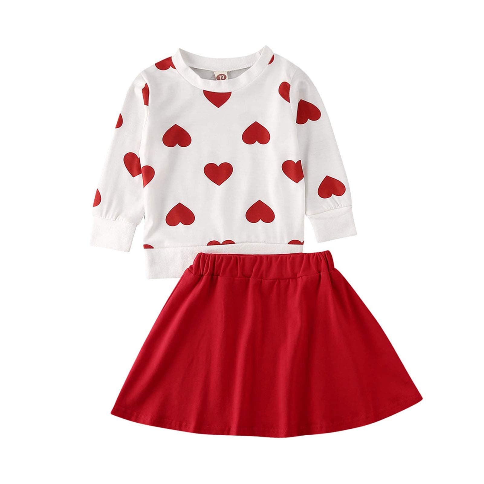 GOOCHEERValentine's Day Toddler Girl Outfit Heart Long Sleeve Top Skirt 2pcs Kids Toddler Girl Valentine's Day Clothes Set