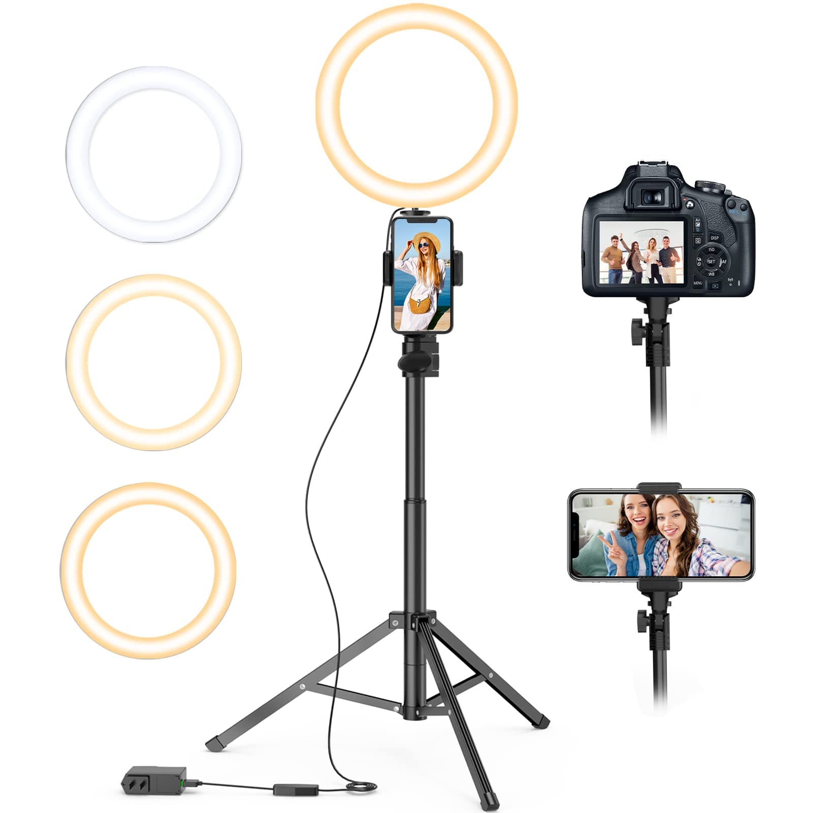 QIAYA Selfie Ring Light with Tripod Stand and Phone Holder LED Circle Lights Halo Lighting for Make Up Live Steaming Photo Photography Vlogging Video