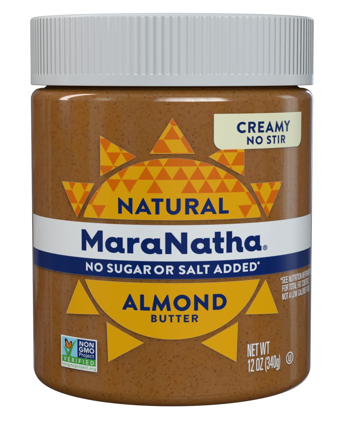 Natural Creamy Almond Butter, Gluten Free Nut Butter, No Stir, No Sugar or Salt Added, 12 Ounce Jar