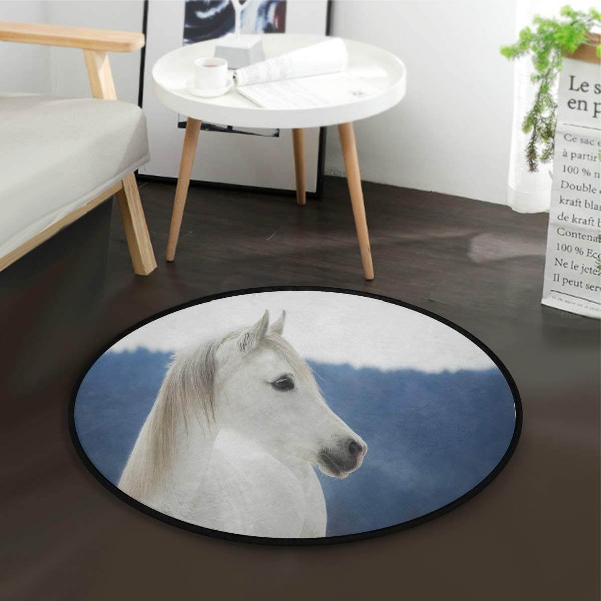 ALARGE Round Area Rugs African Animal Horse Pattern Washable Non-Slip Floor Door Mats Carpet for Home Bedroom Living Room Entryway Bathroom Playroom,Dia 3 Feet