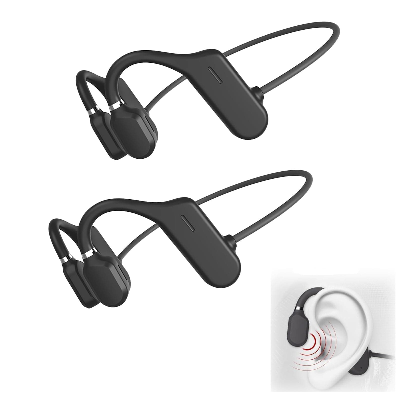 Sound Revv Headphones,Soundrevv Bone Conduction Headphones,Sweatproof Waterproof Wireless Bluetooth Sport Headphones for Running, Hiking, Cycling (Black*2pcs)