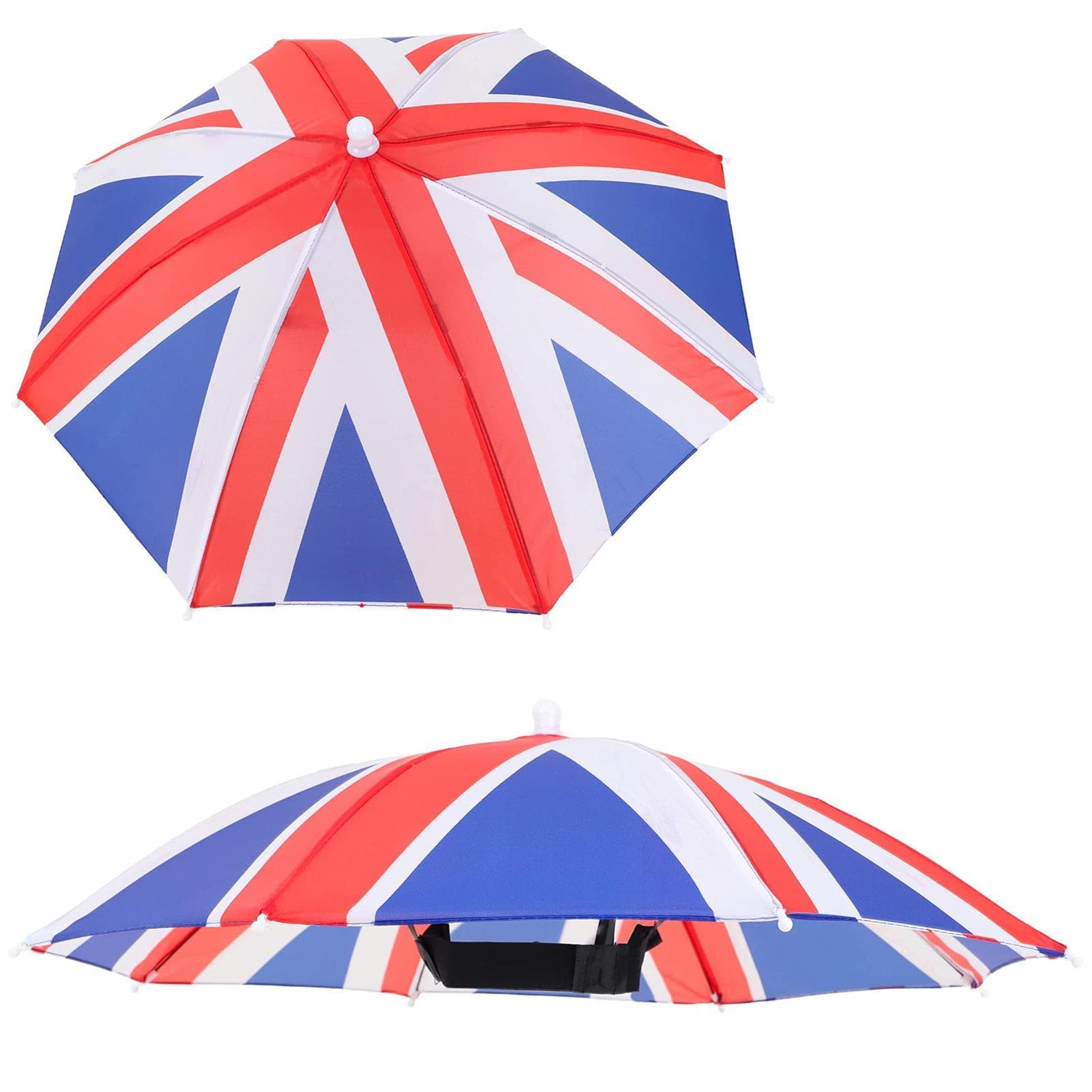 ORTUH Union Jack Umbrella Hat, Hand-Free Foldable Waterproof Sun Protection Umbrella Caps for British Celebrations Queens Platinu m Jubilee Celebrations Fancy Dress