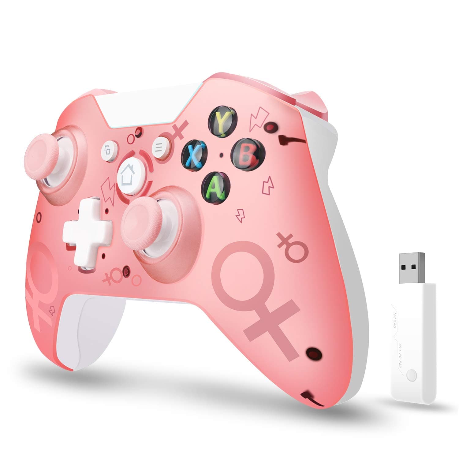 [2020 Newest Version] Wireless Controller, FUXINYA Wireless PC Gamepad with 2.4GHZ Wireless Adapter, Compatible with Xbox One/One S/One X/P3 Host/Windows 7/8/10 (Pink)