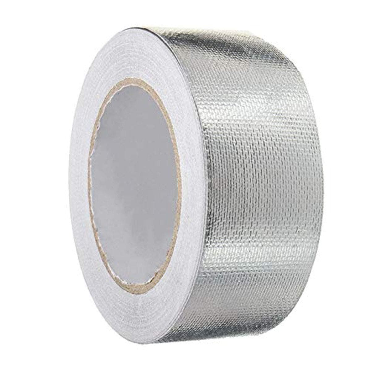 HAOT Glass Fiber Cloth Aluminum Foil Tape, Fireproof Self-Adhesive Tape High Temperature Leak Proof Tin Foil Paper Duct Tape Seal Pipe Insulation Tear Resistance Metal Repair 2" x 82' Roll - Silver