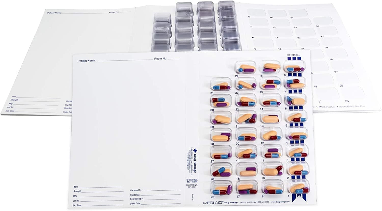 Monthly XL Cold Seal Medication Blister Pack System Cards for Pills -One Piece Unit Dose Tri-Fold Booklet, Easy No Extra Equipment Needed, Just Fill and Seal (31 Day Monthly - 6 Pack)
