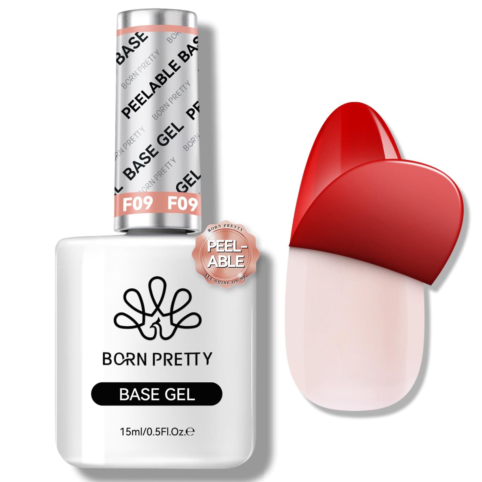 BORN PRETTY Peel-Off Gel Nail Polish, Peel-Off Base Coat Gel, Removable Base Gel, Large Capacity Peel-Off Base, Base Gel, UV/LED Compatible, Clear Gel Nail, 0.51 fl oz (15 ml)