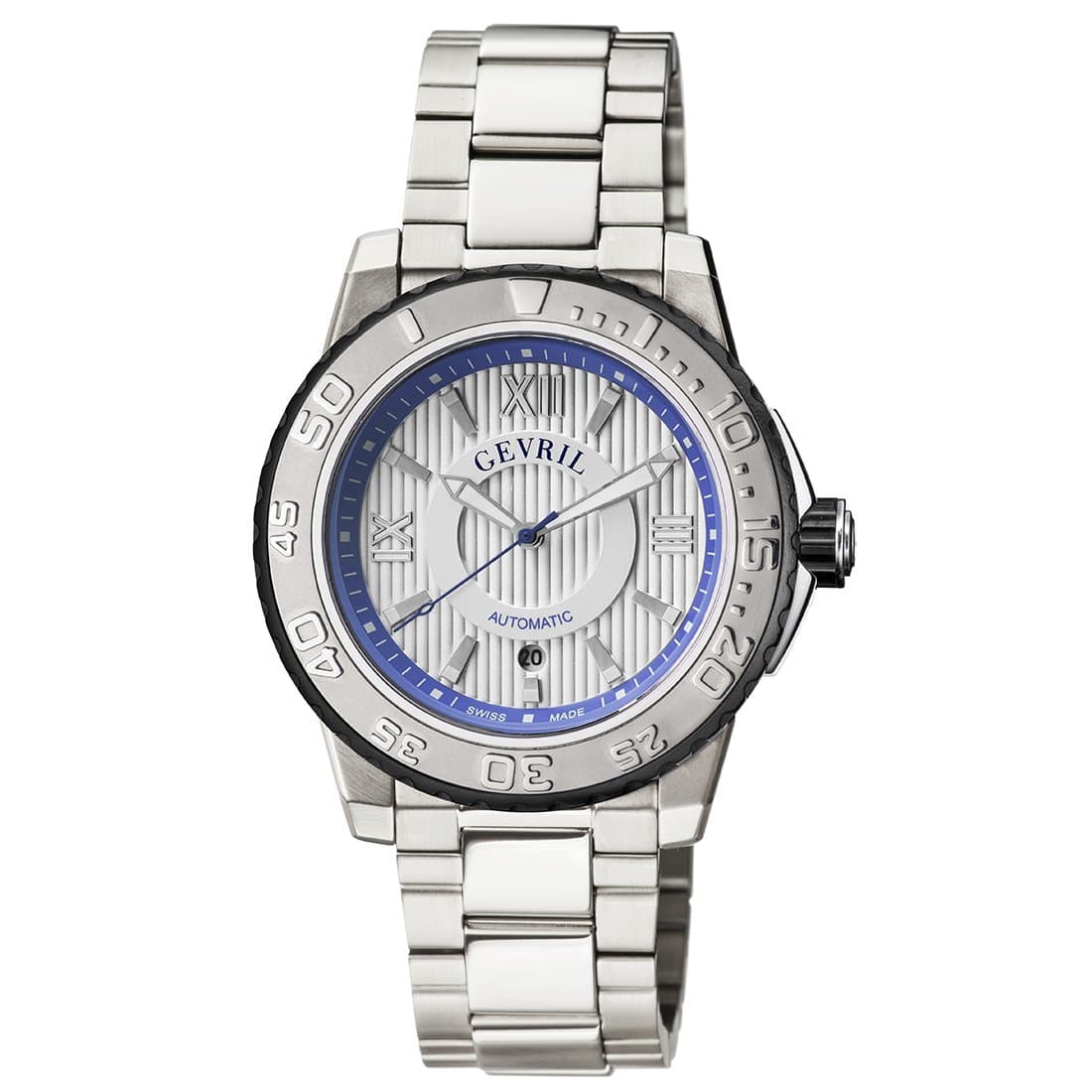 Gevril Seacloud Mens Swiss Automatic Silver Stainless Steel Bracelet Watch, (Model: 3114B)