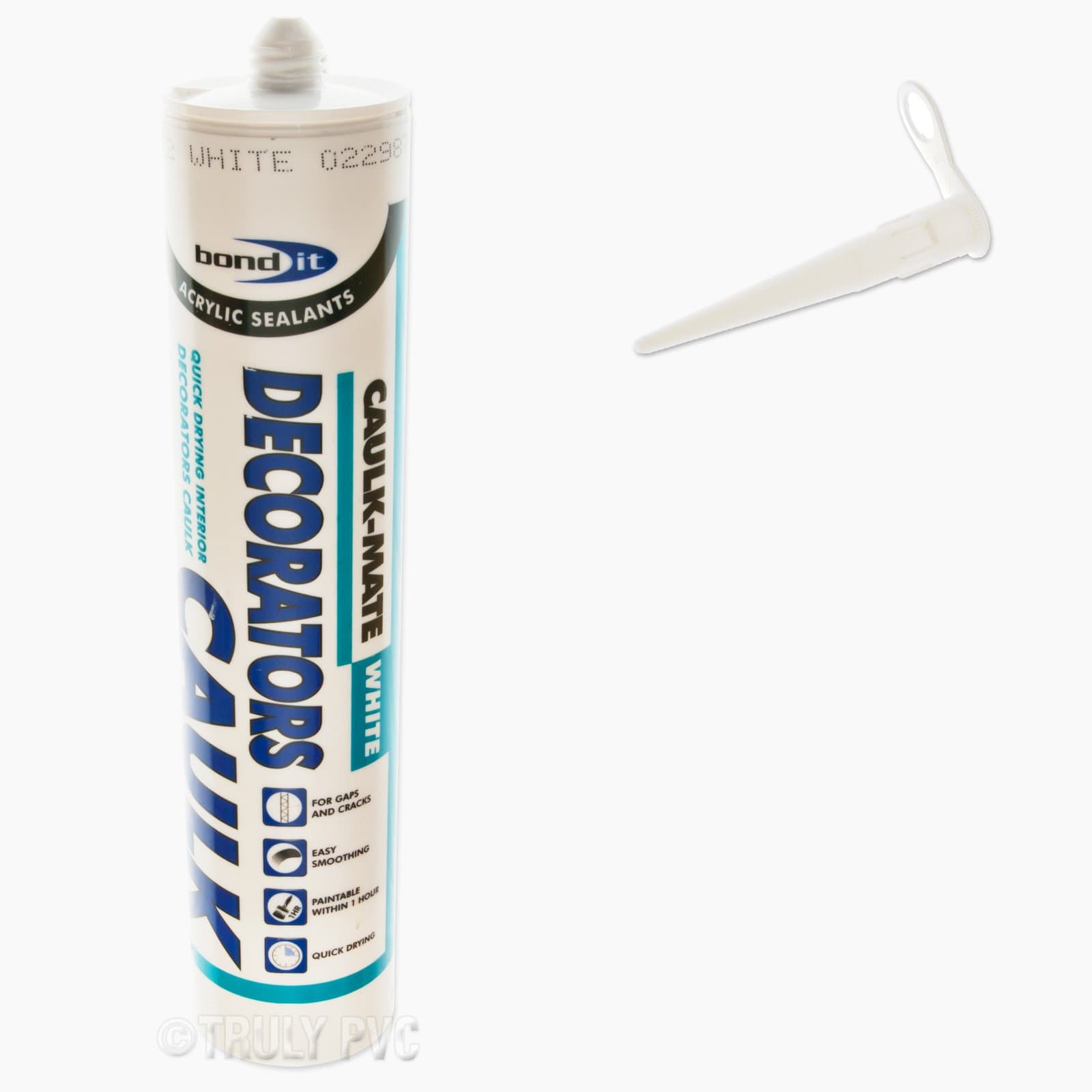 1 x Bond-It White Caulk Mate EU3 Cartridge 310ml - Decorators Caulk 60 minute formula BDOHC300