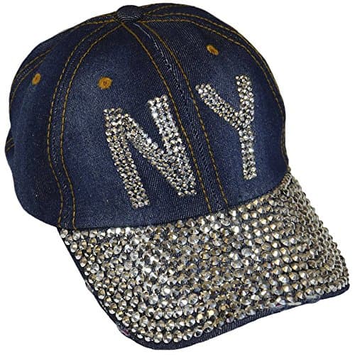 NY New York Sparkling Bedazzled Studded Baseball Cap Hat, Denim