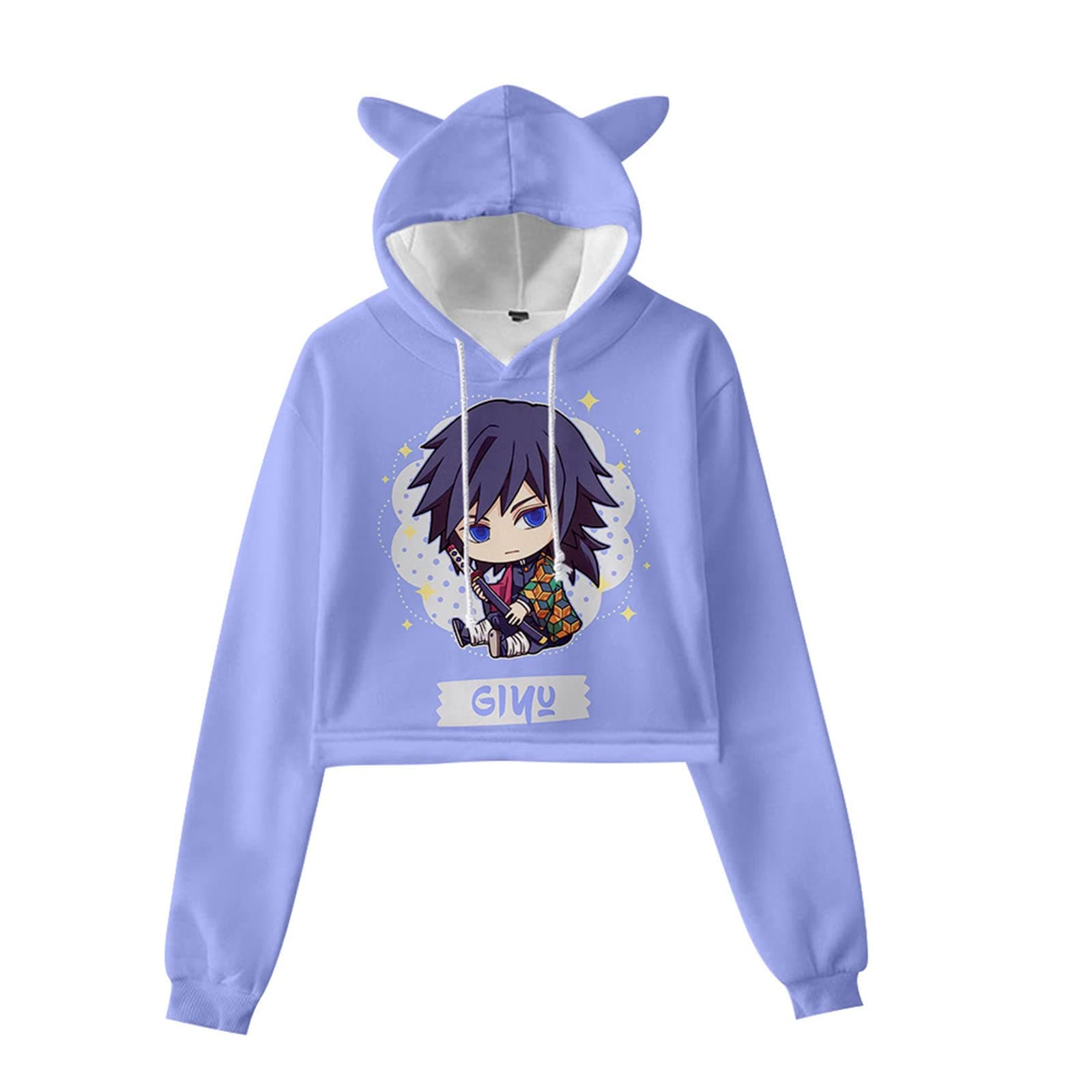 Double Printed Pullover Hoodies Anime Hooded Sweatshirt Kamado Tanjirou Kimetsu No Yaiba Cat Ear Long Sleeve Pullover Hoodies for Cosplay, Party, School